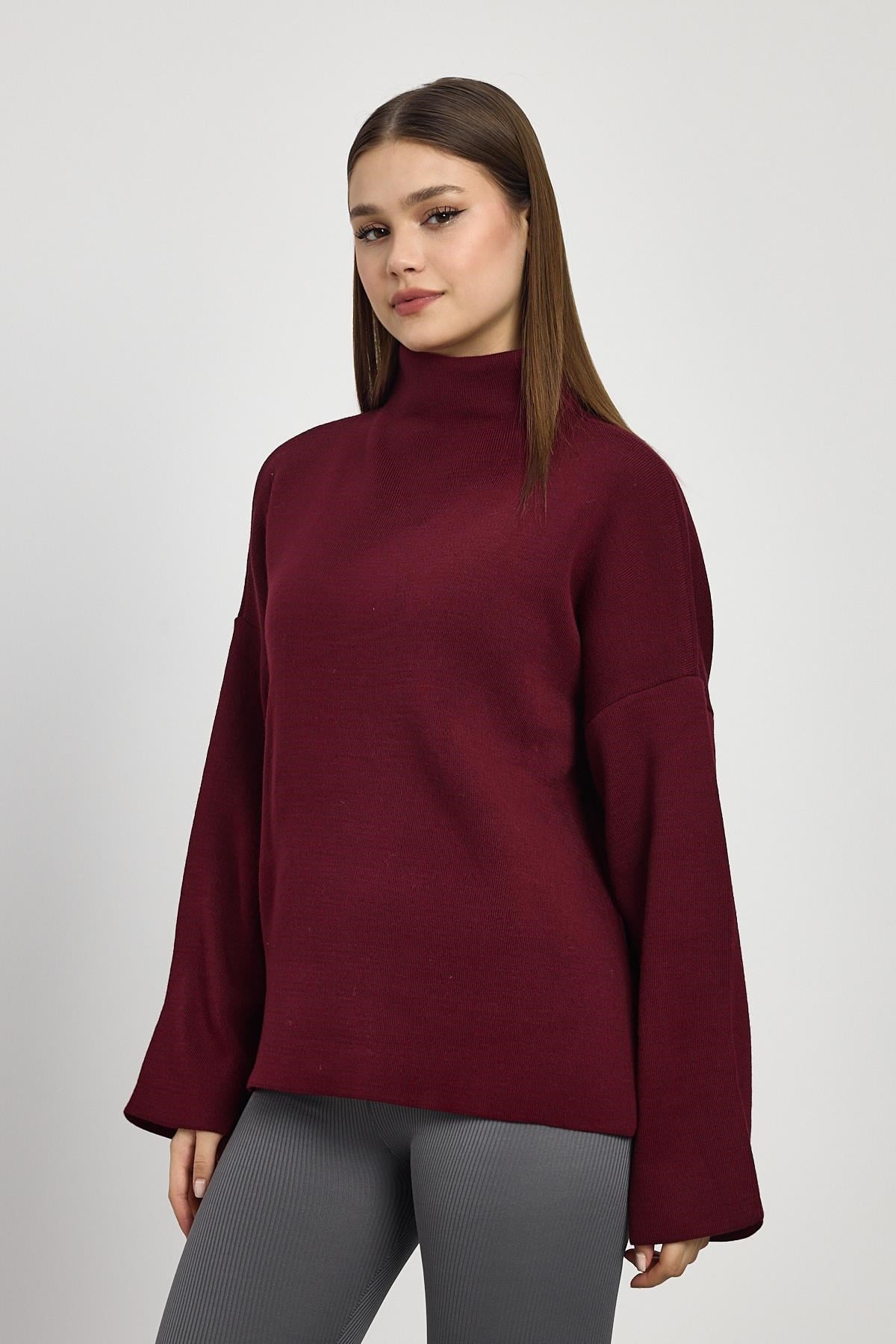 Bordo Tam Boğaz Triko Kazak 23374