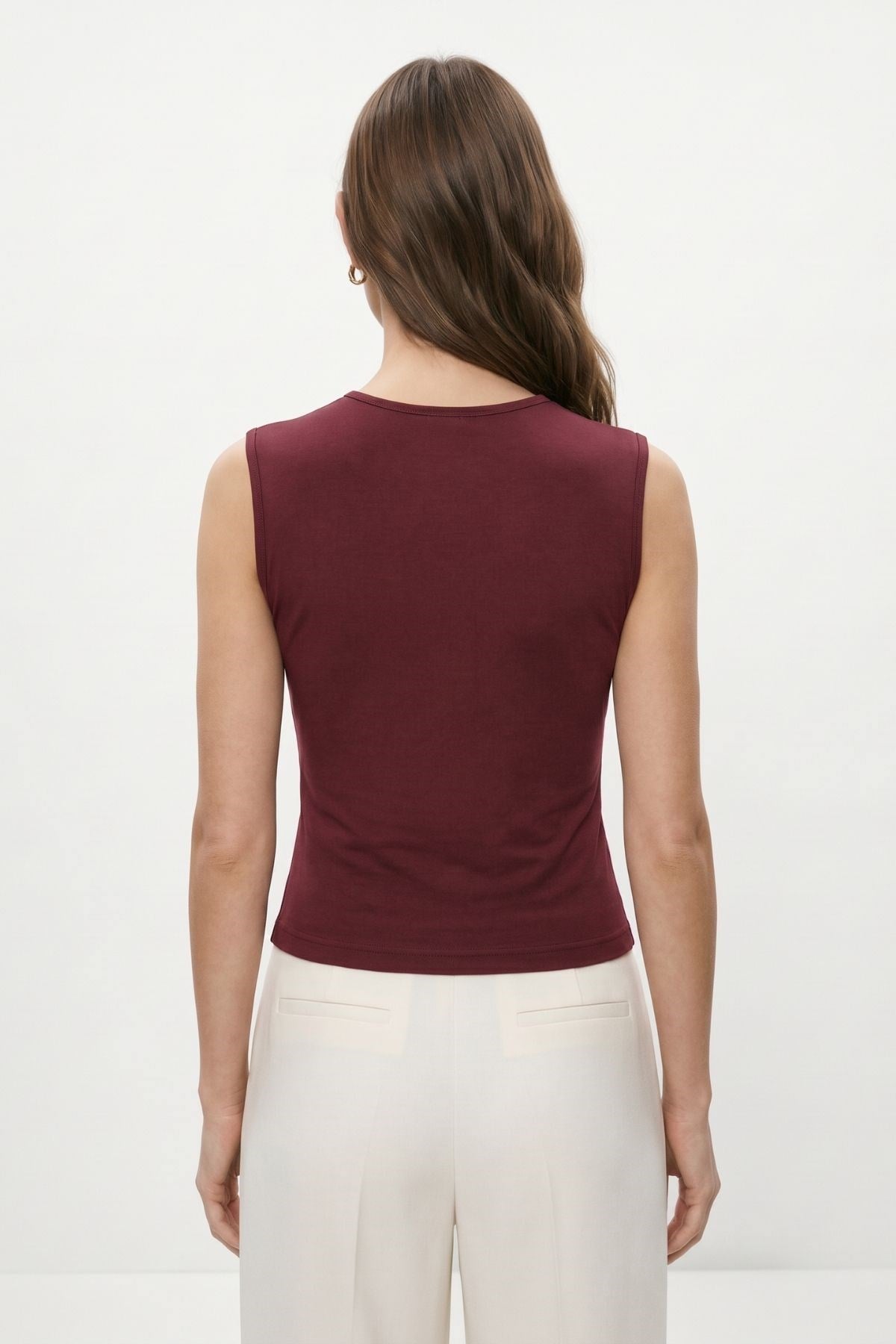 Bordo Taşlı Büzgülü Bluz 3656