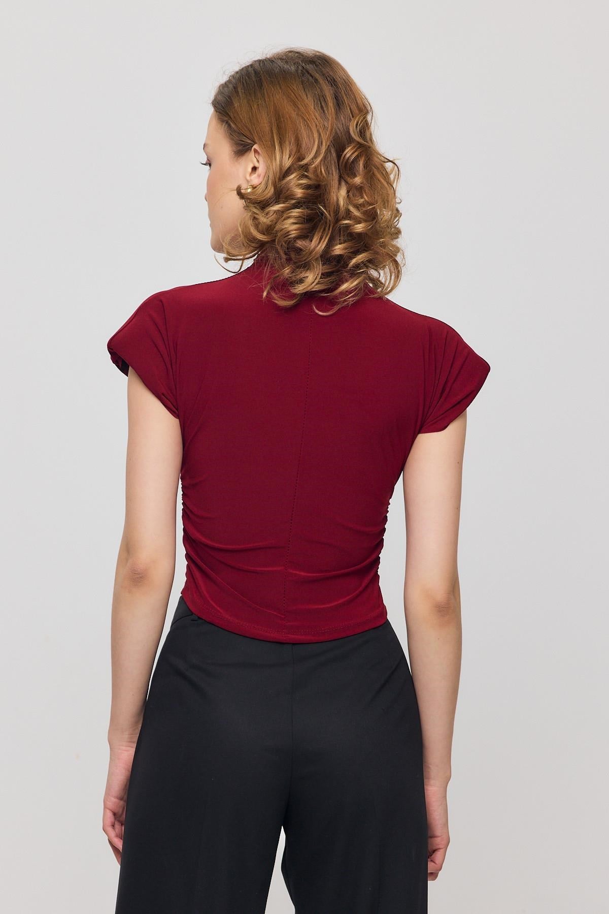 Bordo Vatkalı Kısa Bluz 13185
