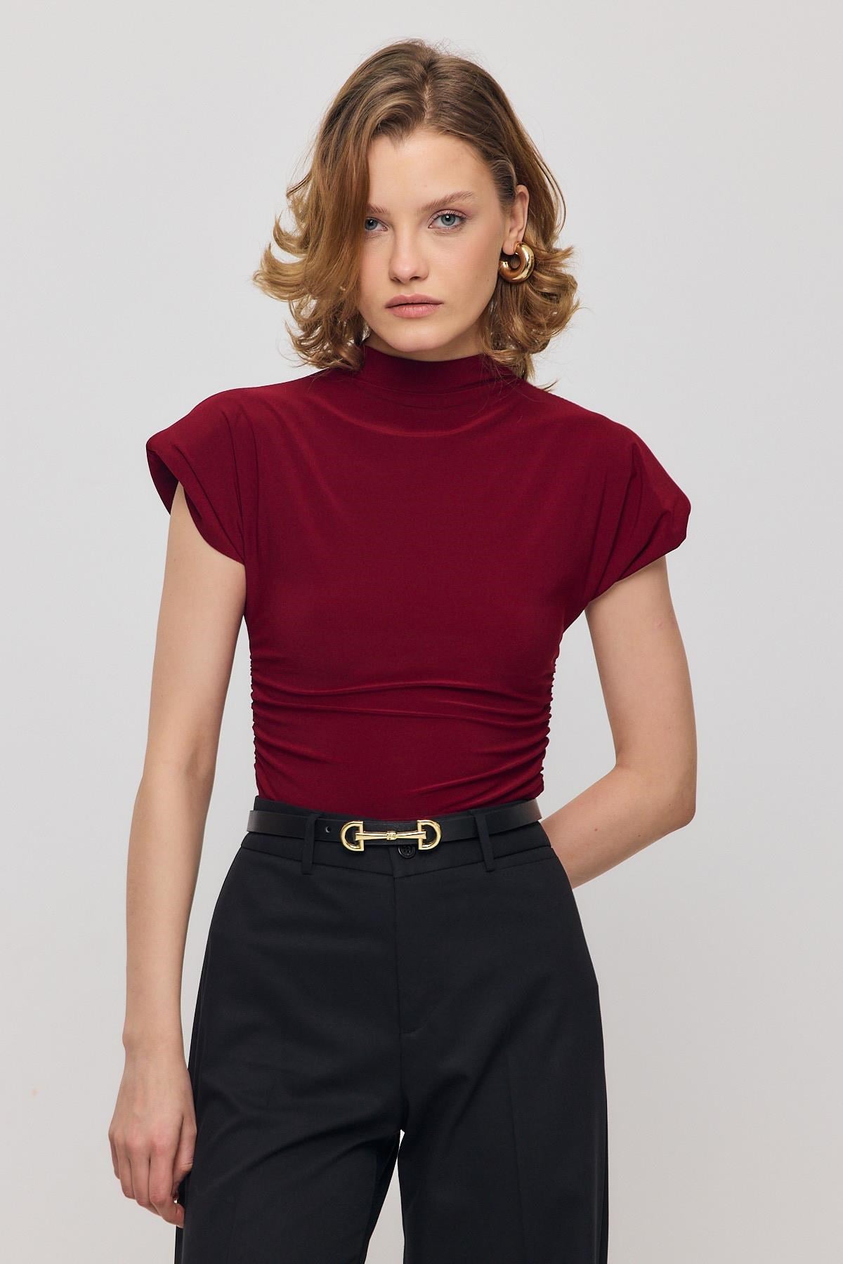 Bordo Vatkalı Kısa Bluz 13185