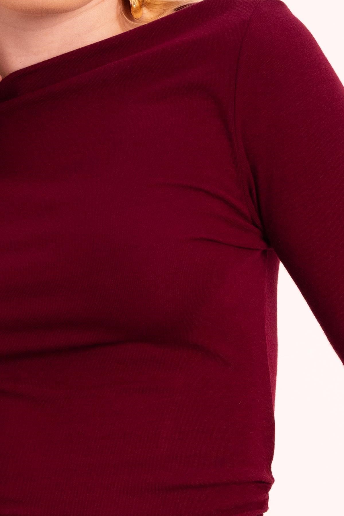Bordo Yanları Büzgülü Oysho Bluz 6893