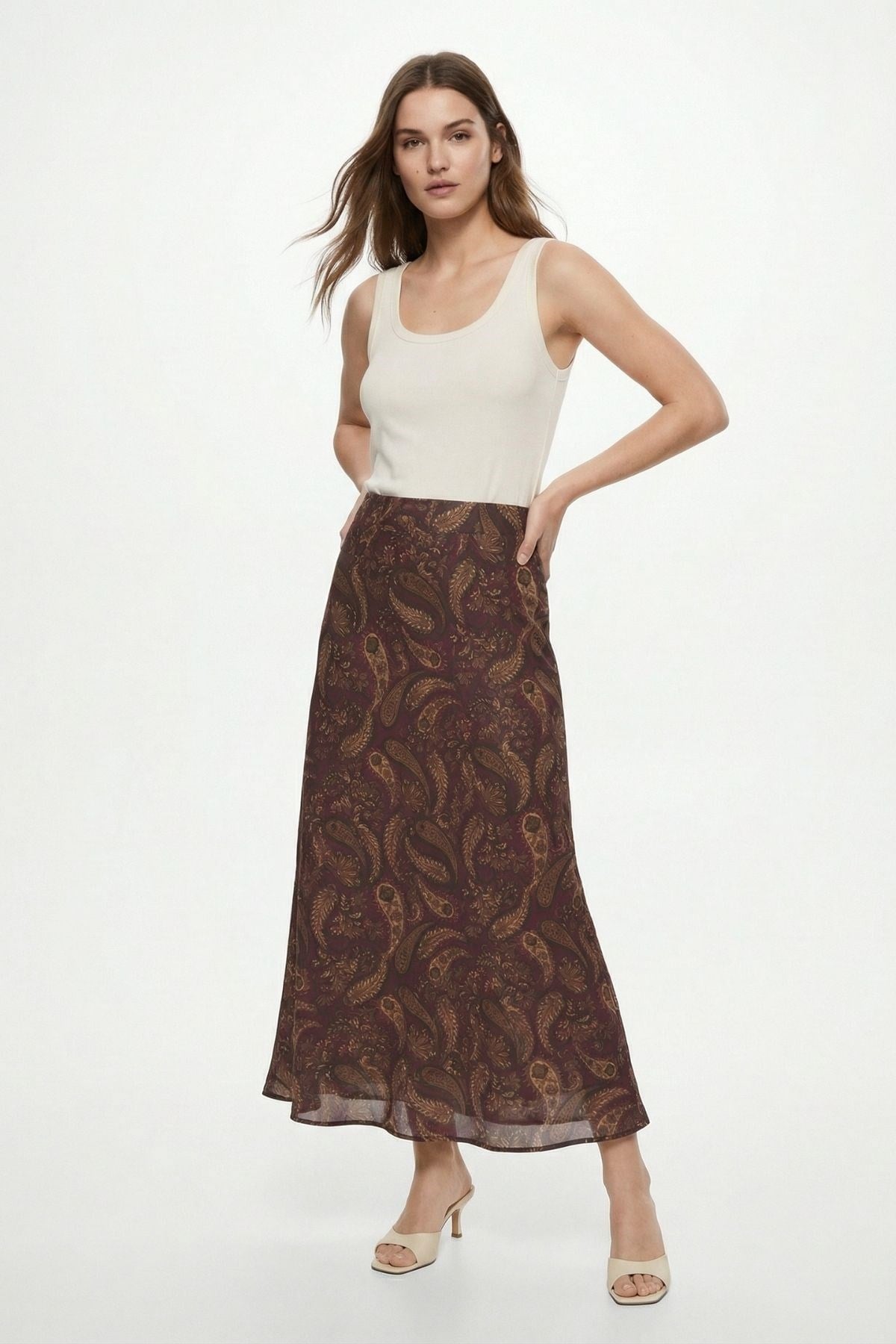Bordo Yaprak Desenli Etek 3507