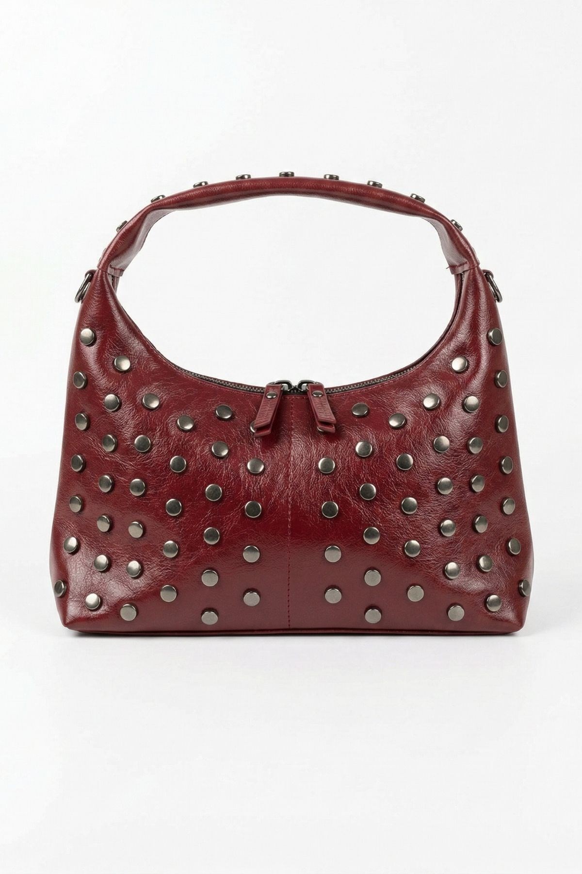 Bordo Zımba Detay Oval Çanta 9232