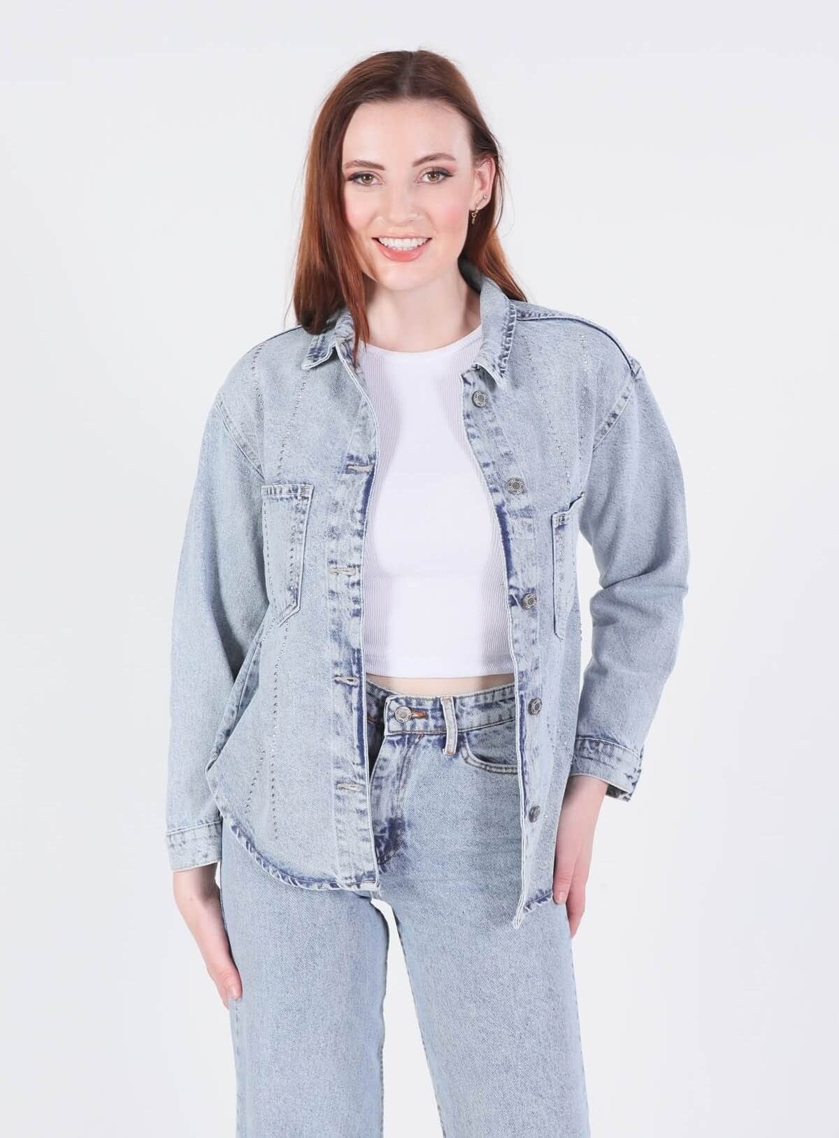 Buz Taşlı Oversize Gömlek 7089