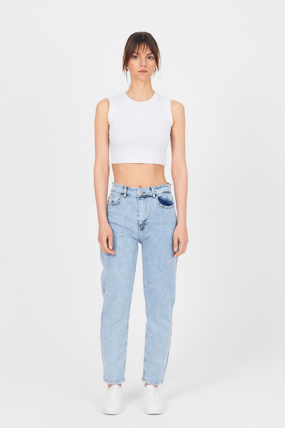 Buzkar Fiyonk İşlemeli Boyfriend Jean 2229