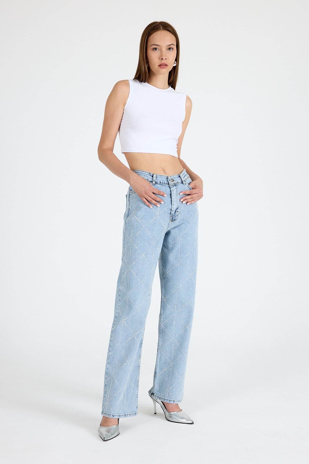 Buzkar Geometrik Taşlı Straight Jean 3330