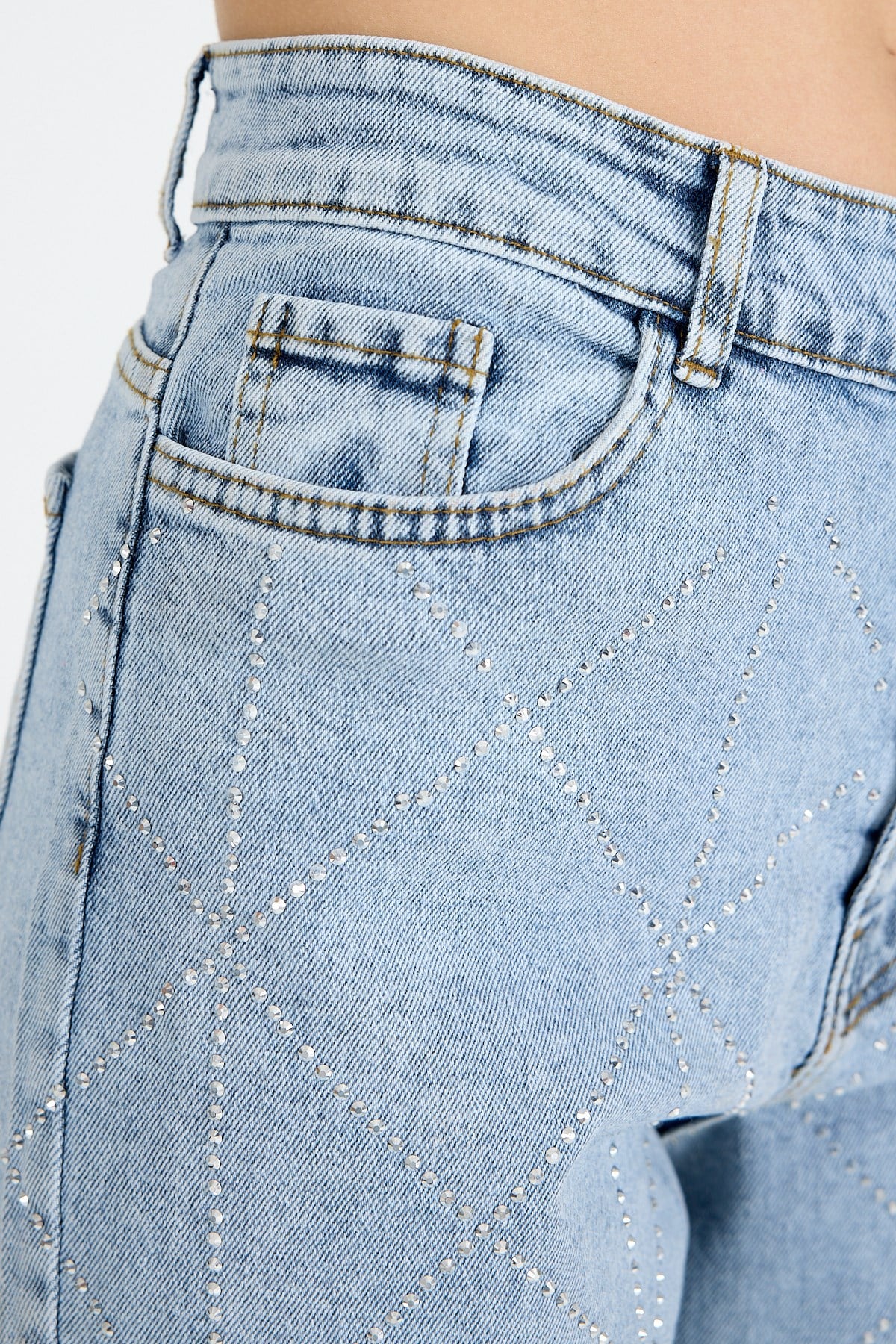Buzkar Geometrik Taşlı Straight Jean 3330