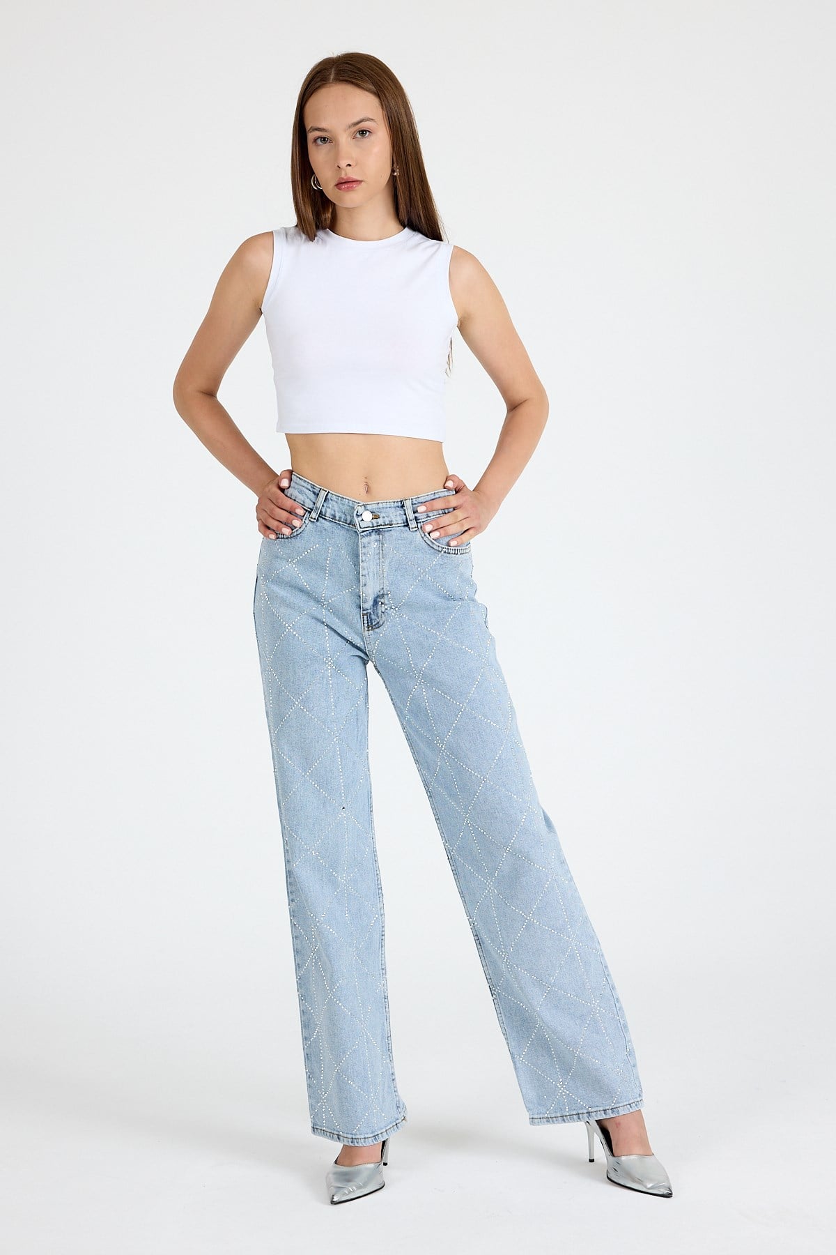 Buzkar Geometrik Taşlı Straight Jean 3330