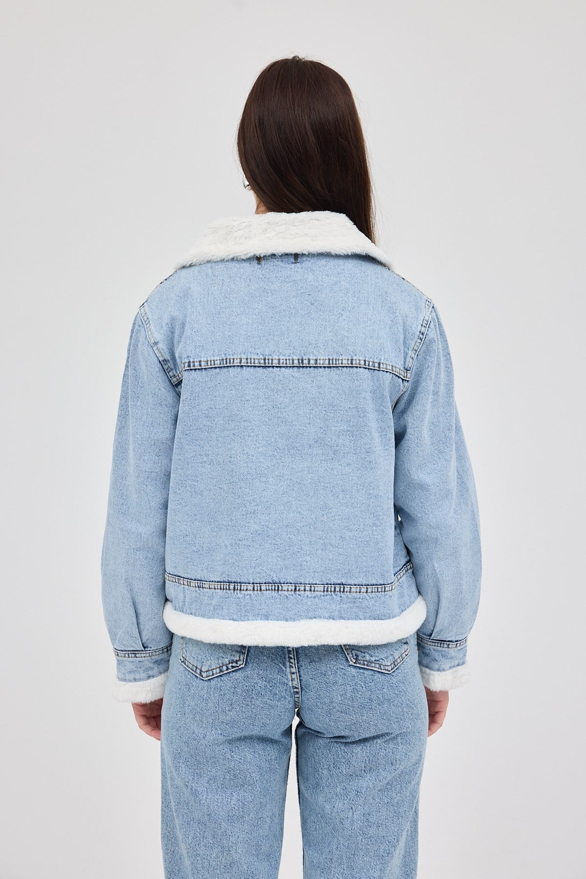 Buzkar İçi Kürklü Crop Jean Kadın Ceket 6010