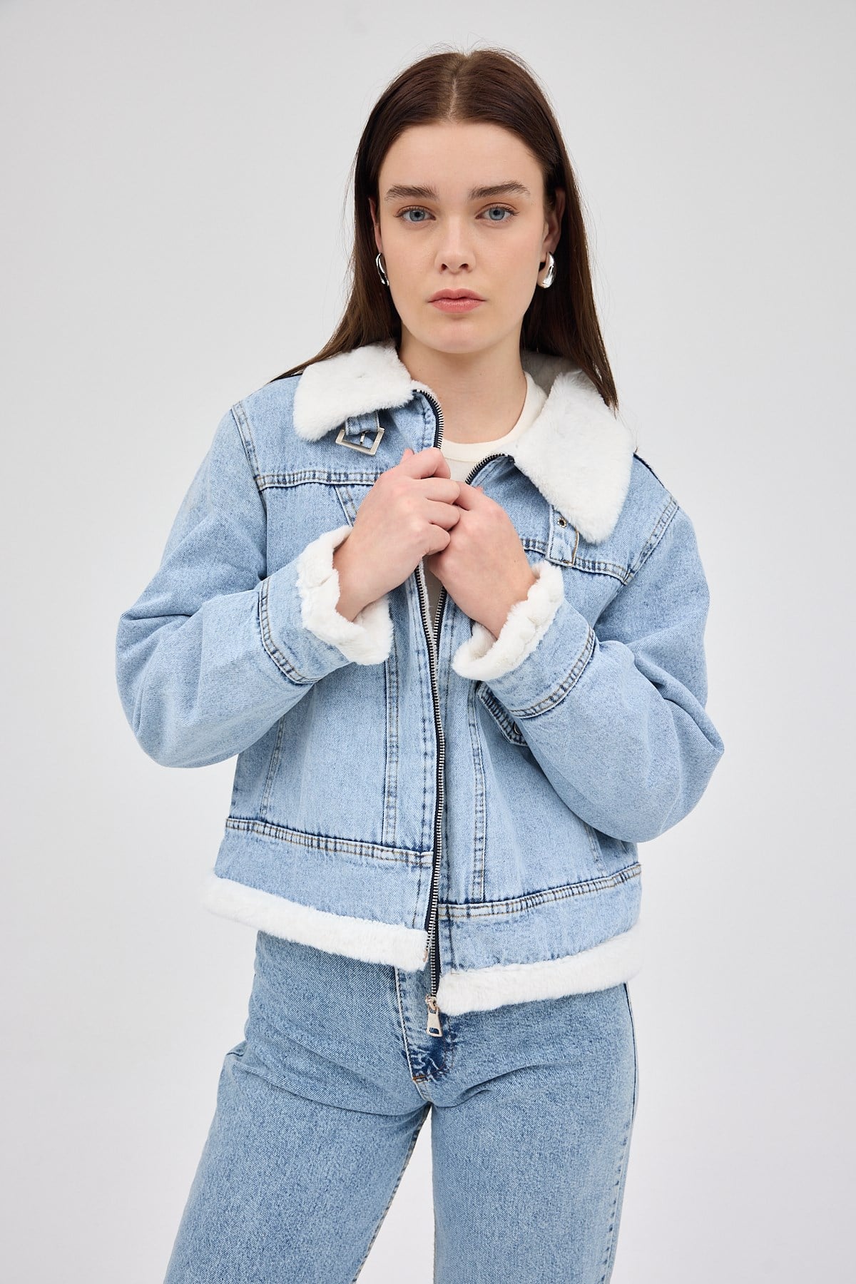 Buzkar İçi Kürklü Crop Jean Kadın Ceket 6010