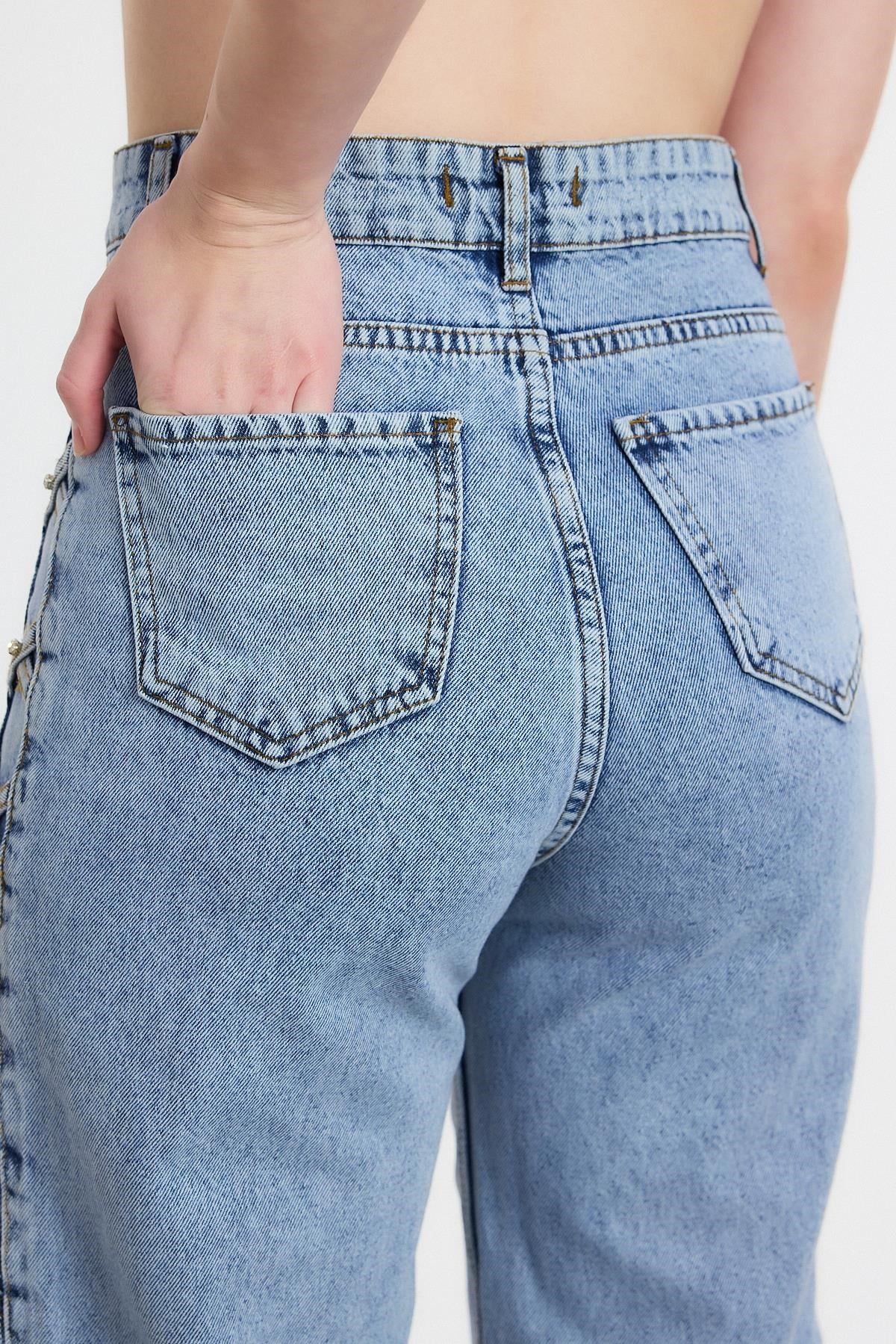 Buzkar Yanı Çapraz Köprülü Taşlı Jean 11139