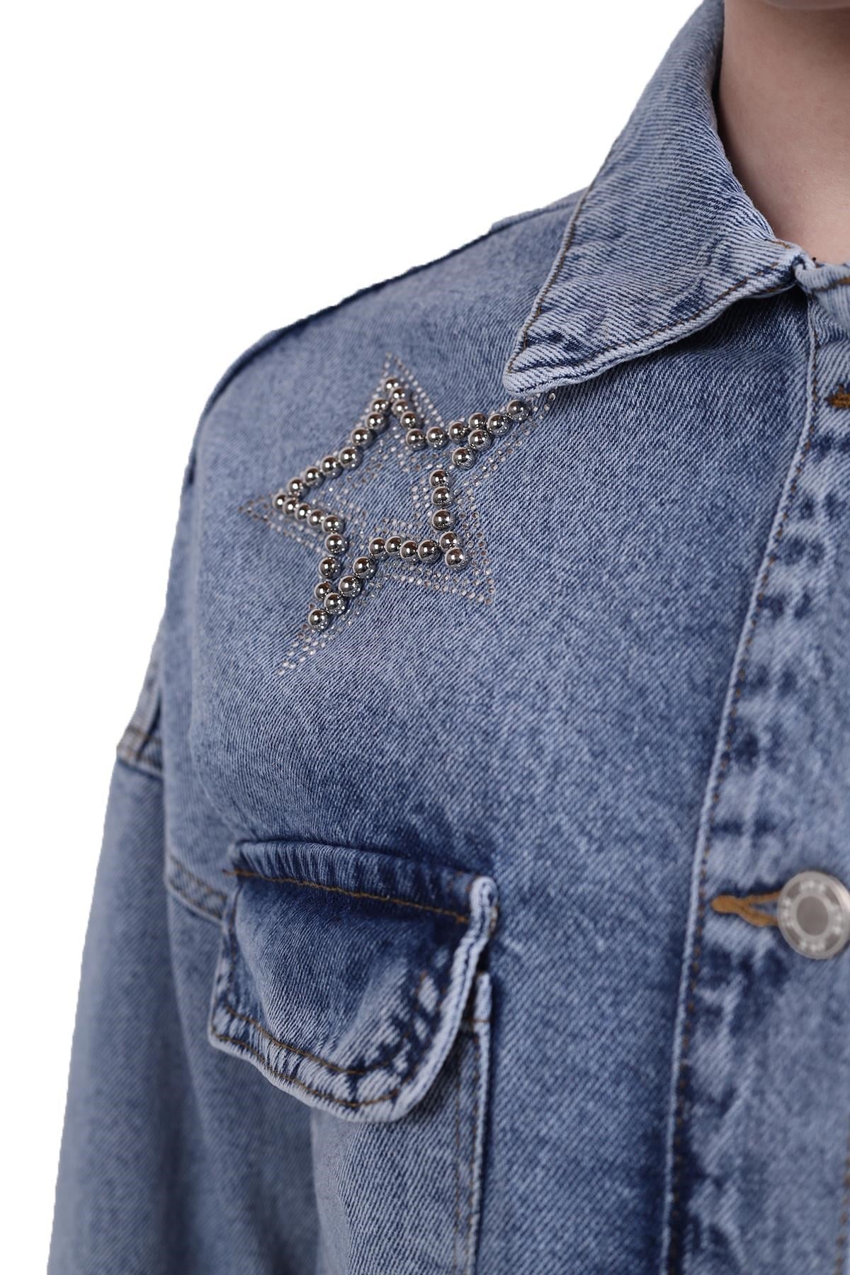 Buzkar Yıldız Taşlı Jean Ceket 9064