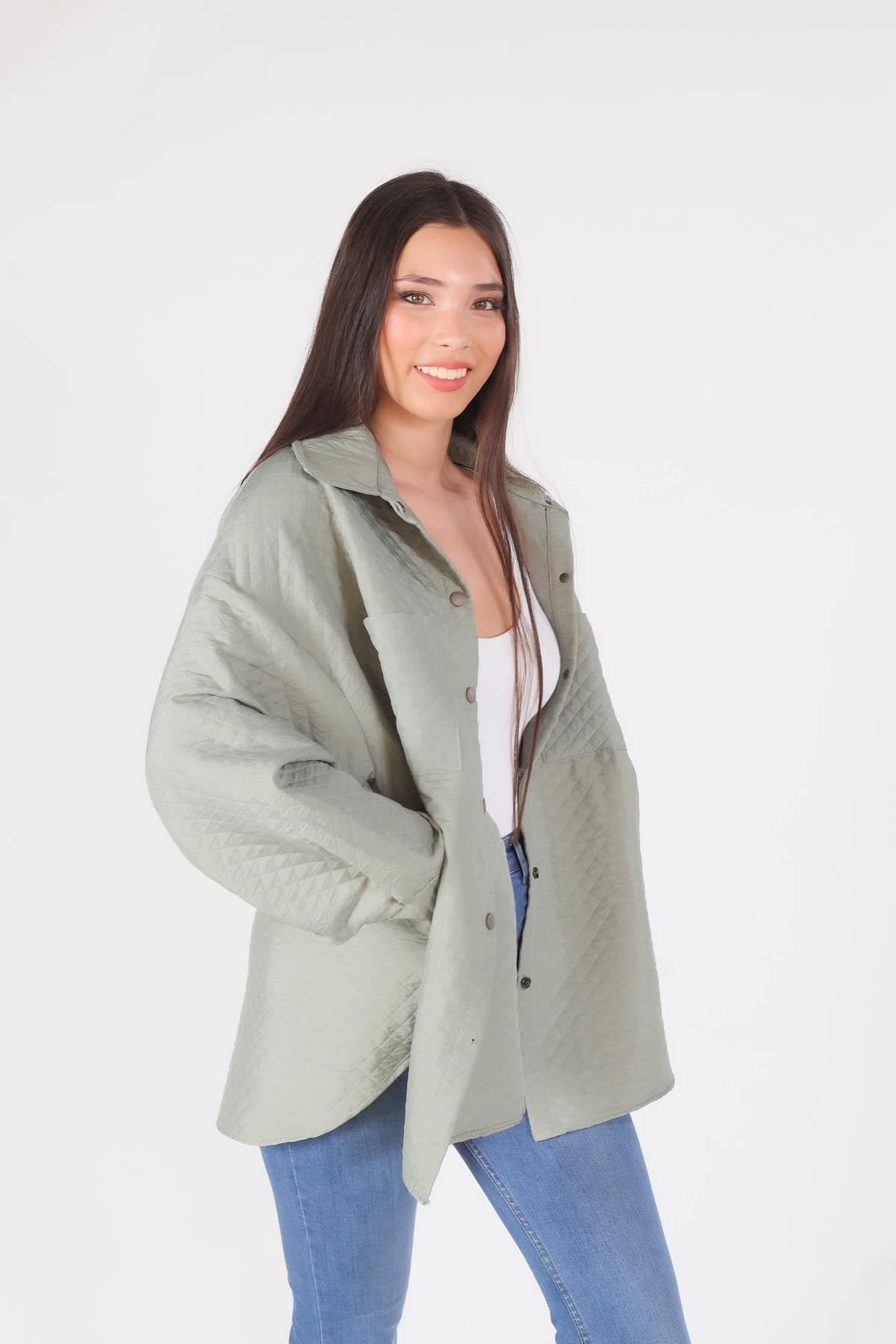 Çağla Yeşili Kapitone Oversize Ceket 1017