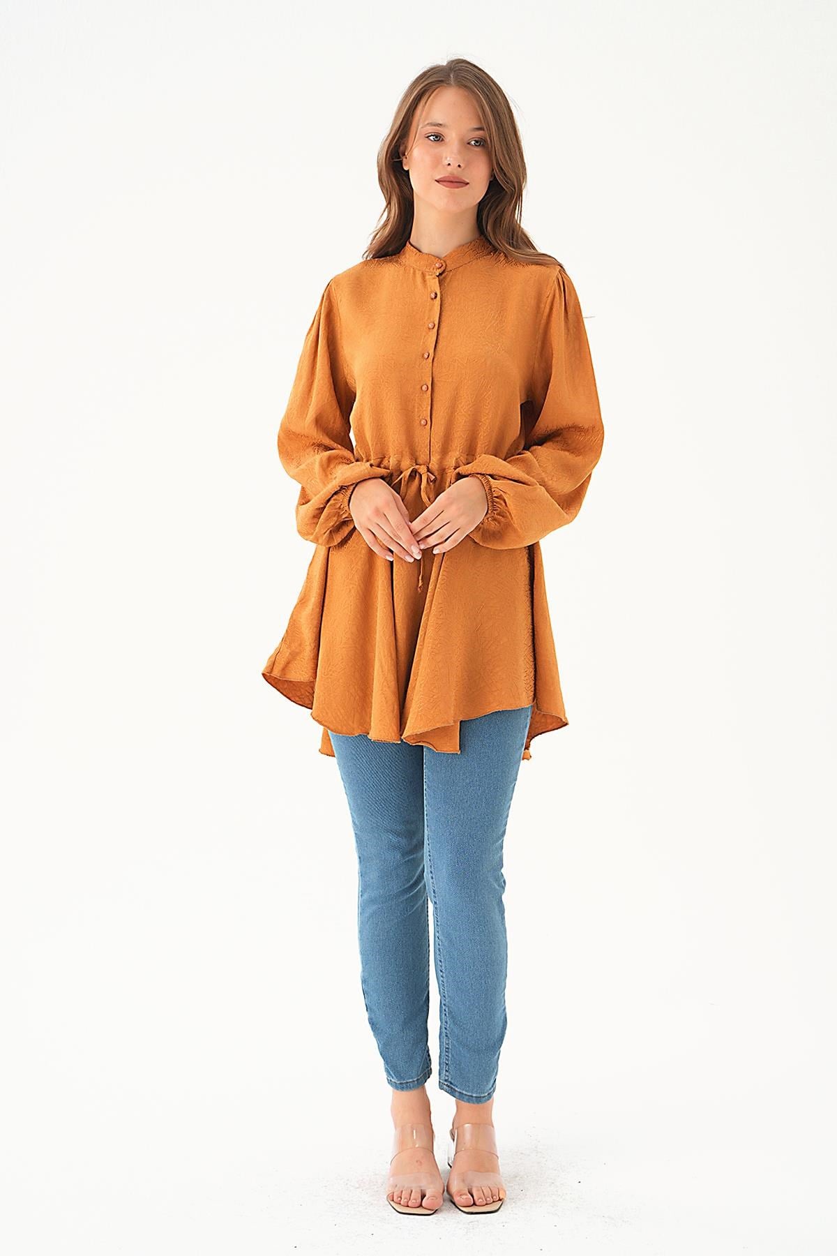 Camel Bağlama Detay Desenli Tunik 4218A