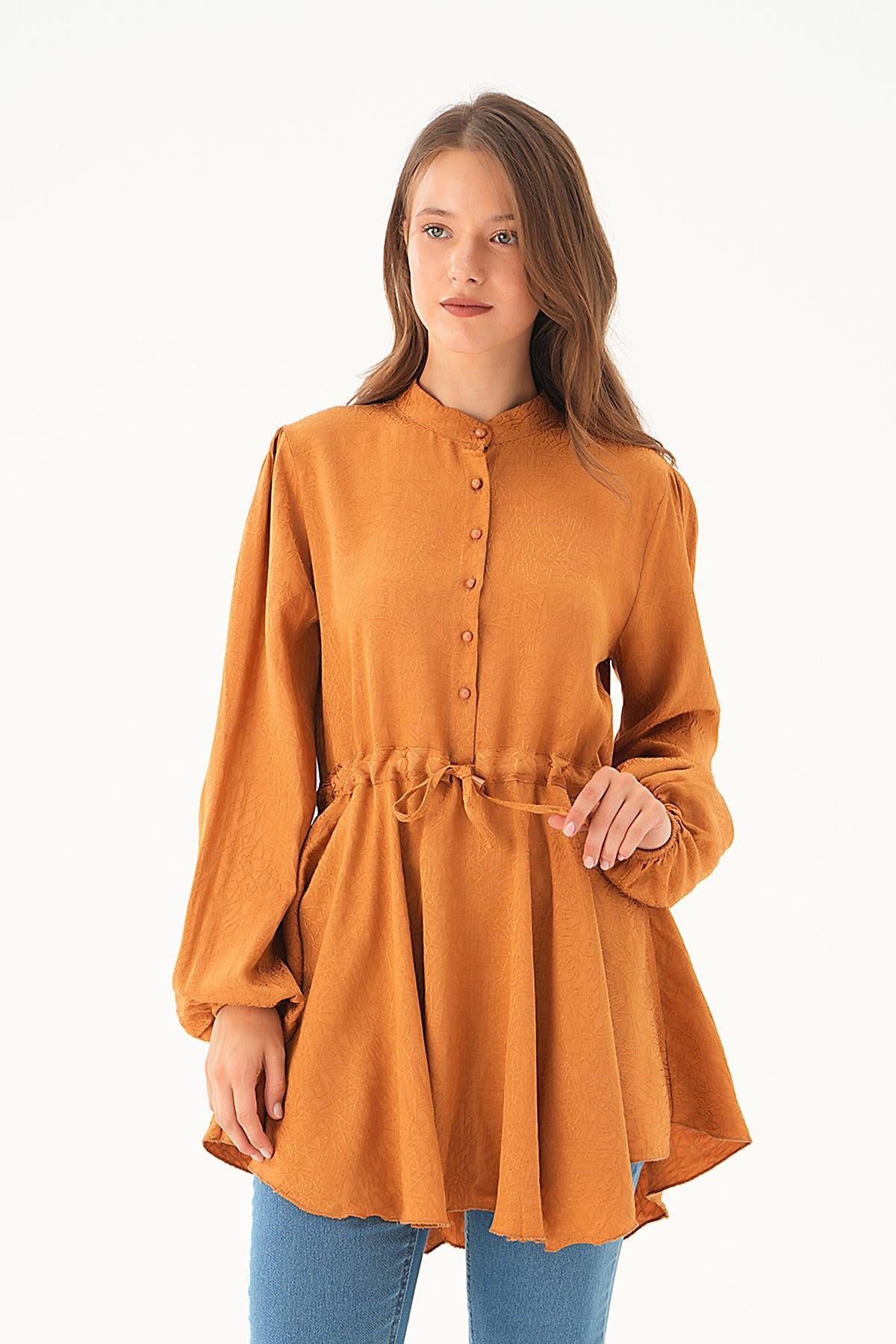 Camel Bağlama Detay Desenli Tunik 4218A