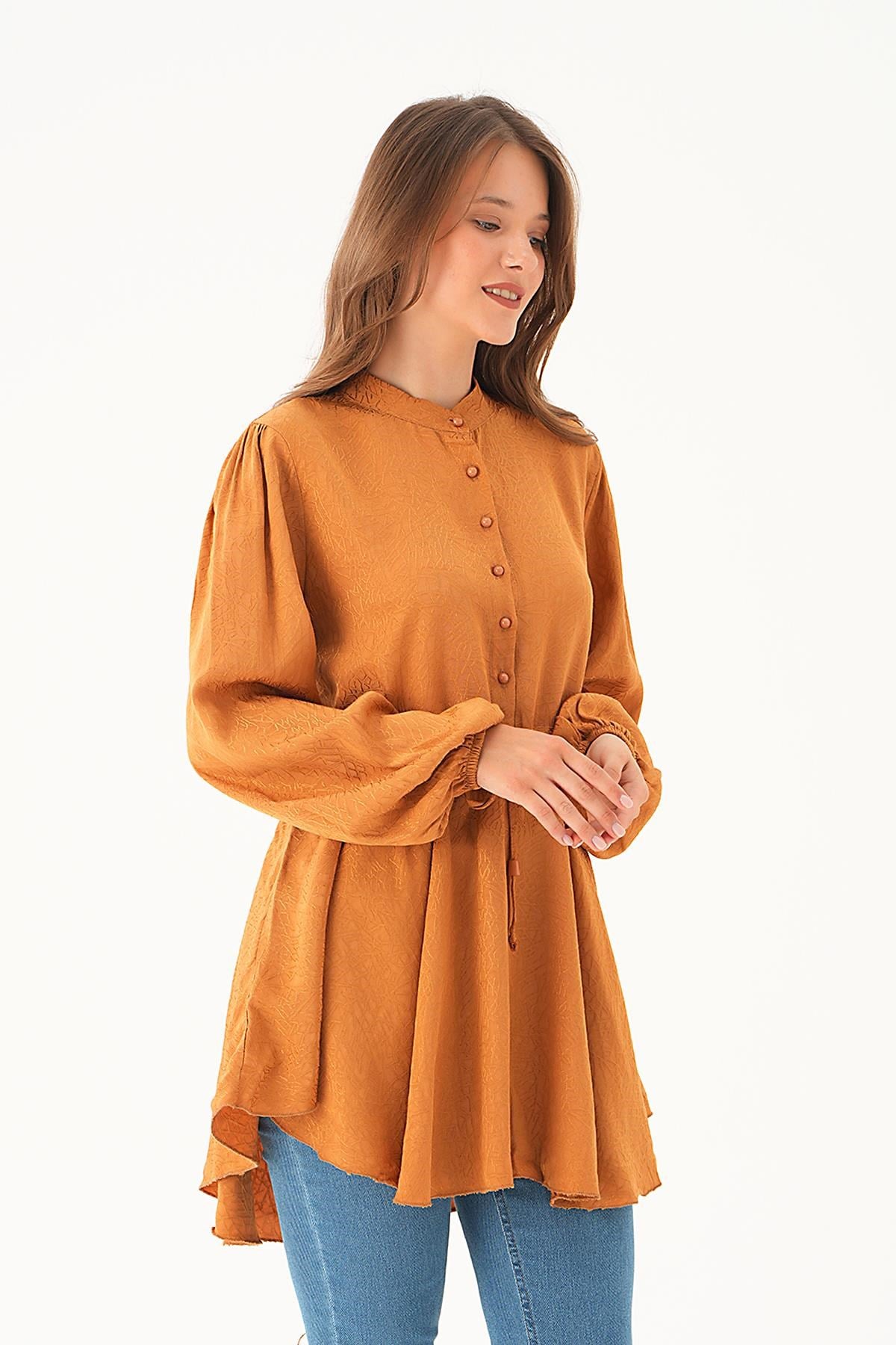 Camel Bağlama Detay Desenli Tunik 4218A