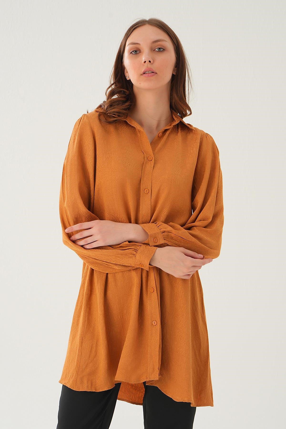 Camel Balon Kol Desenli Tunik 4208A