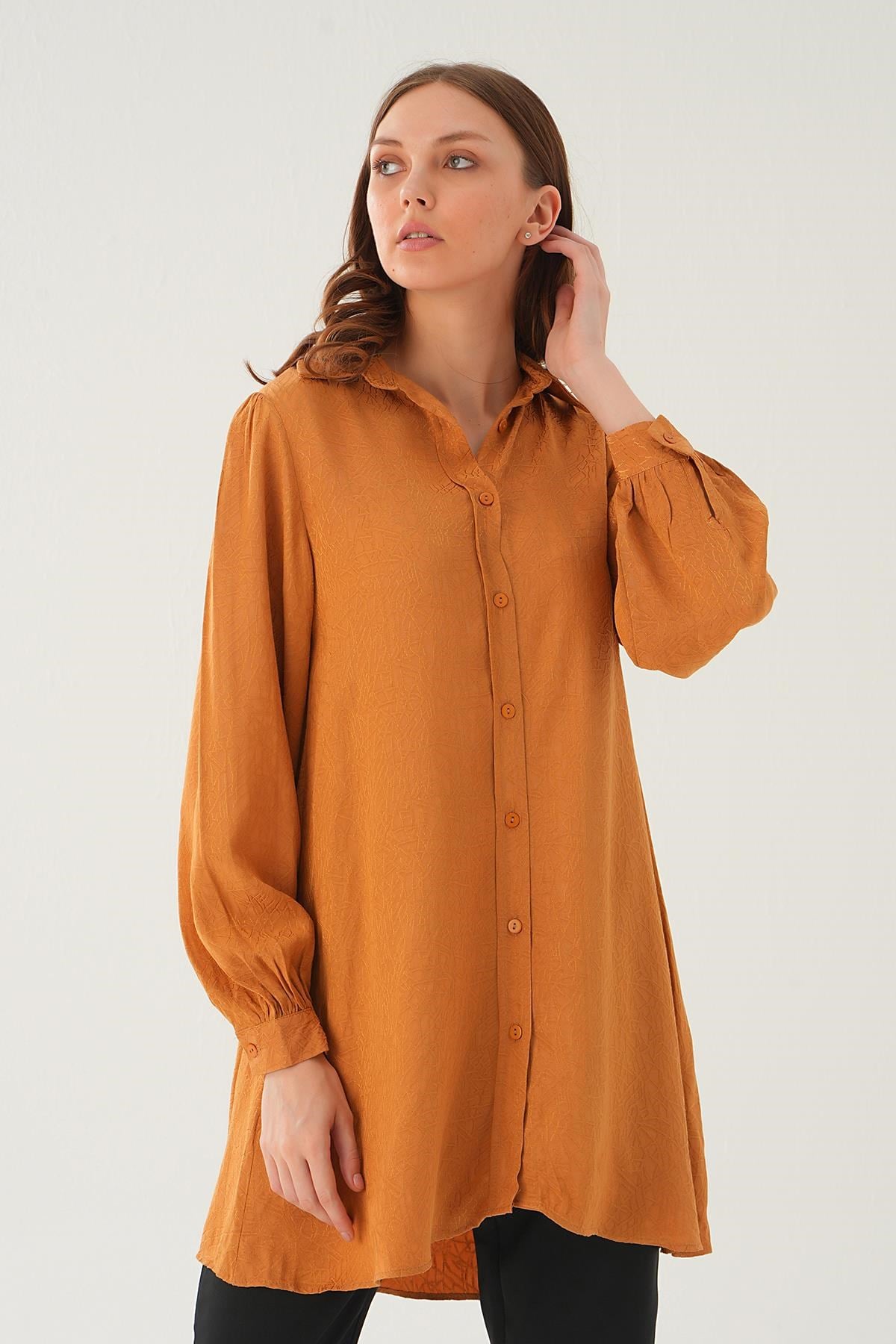 Camel Balon Kol Desenli Tunik 4208A
