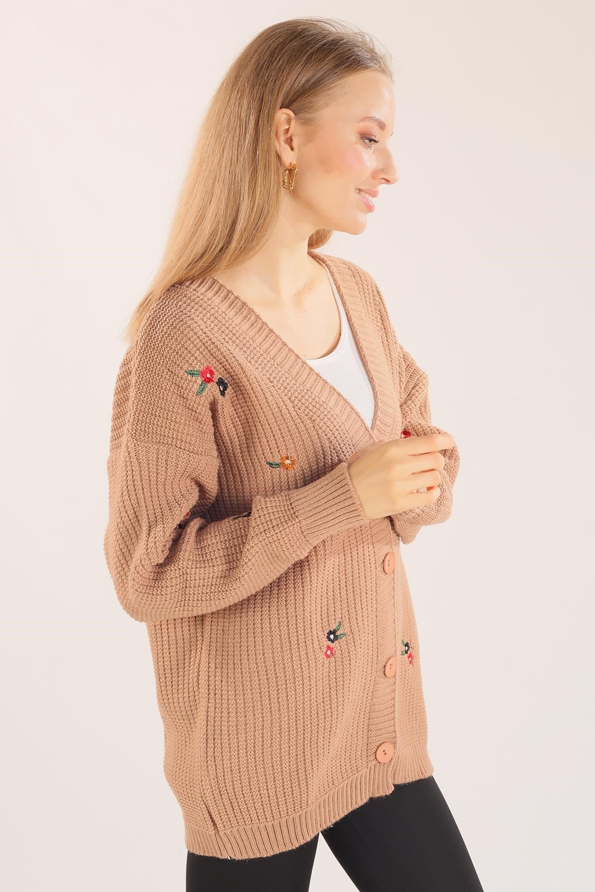 Camel Çiçek Nakışlı Hırka 383