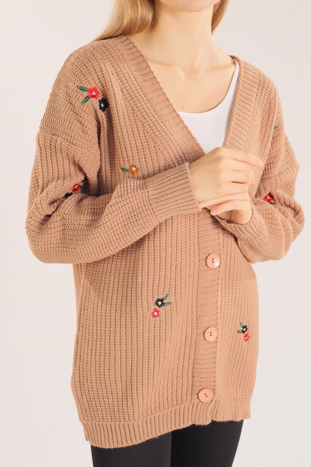 Camel Çiçek Nakışlı Hırka 383
