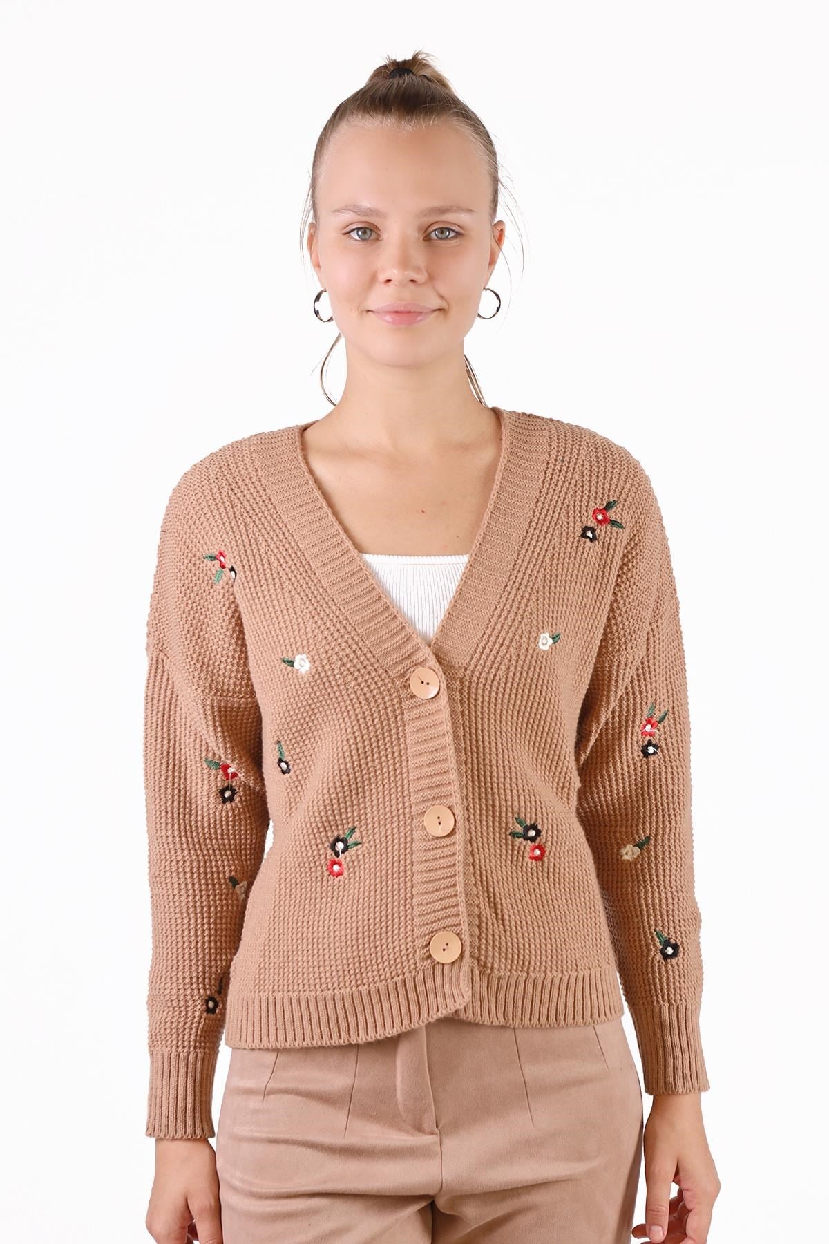 Camel Çiçekli Kısa Hırka 384