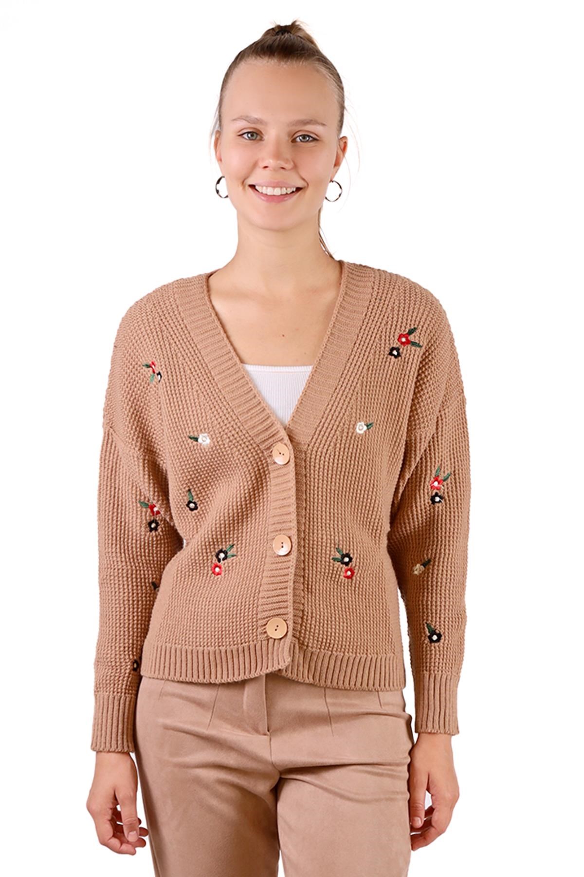 Camel Çiçekli Kısa Hırka 384