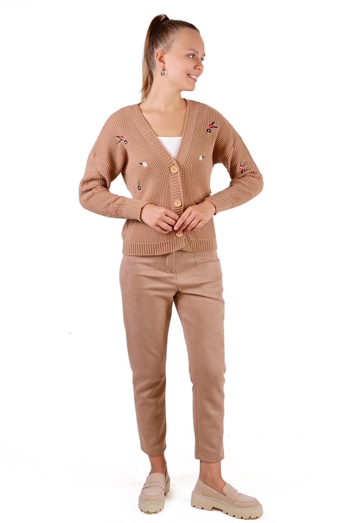Camel Çiçekli Kısa Hırka 384