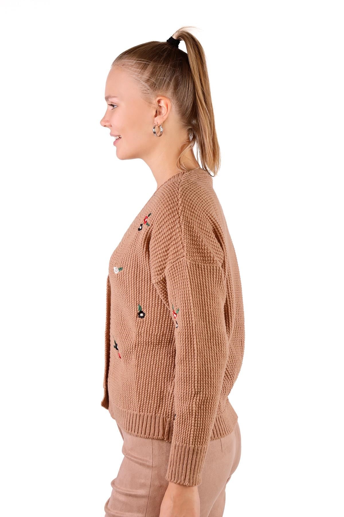 Camel Çiçekli Kısa Hırka 384