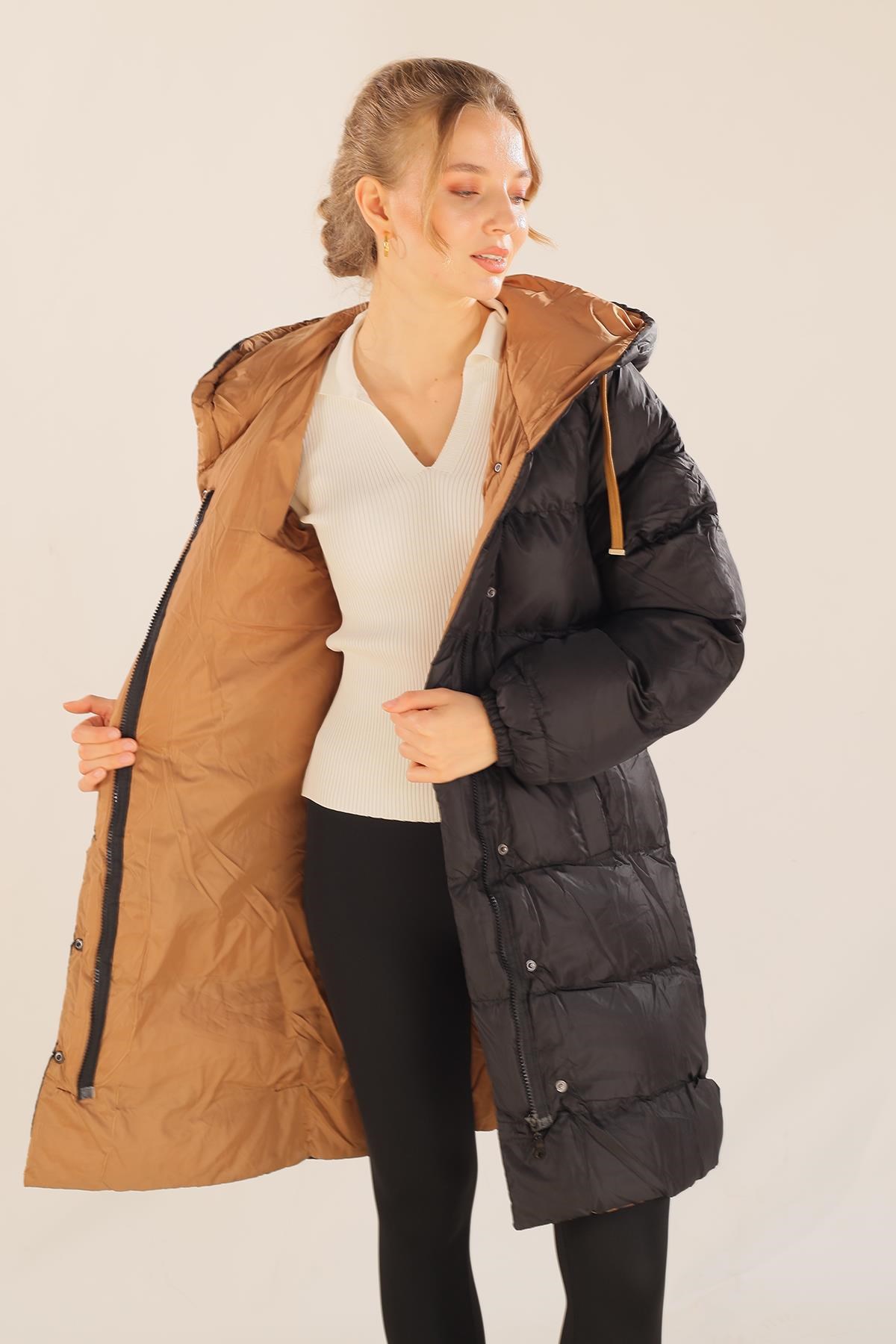 Camel Çift Renkli Oversize Mont 0021-1