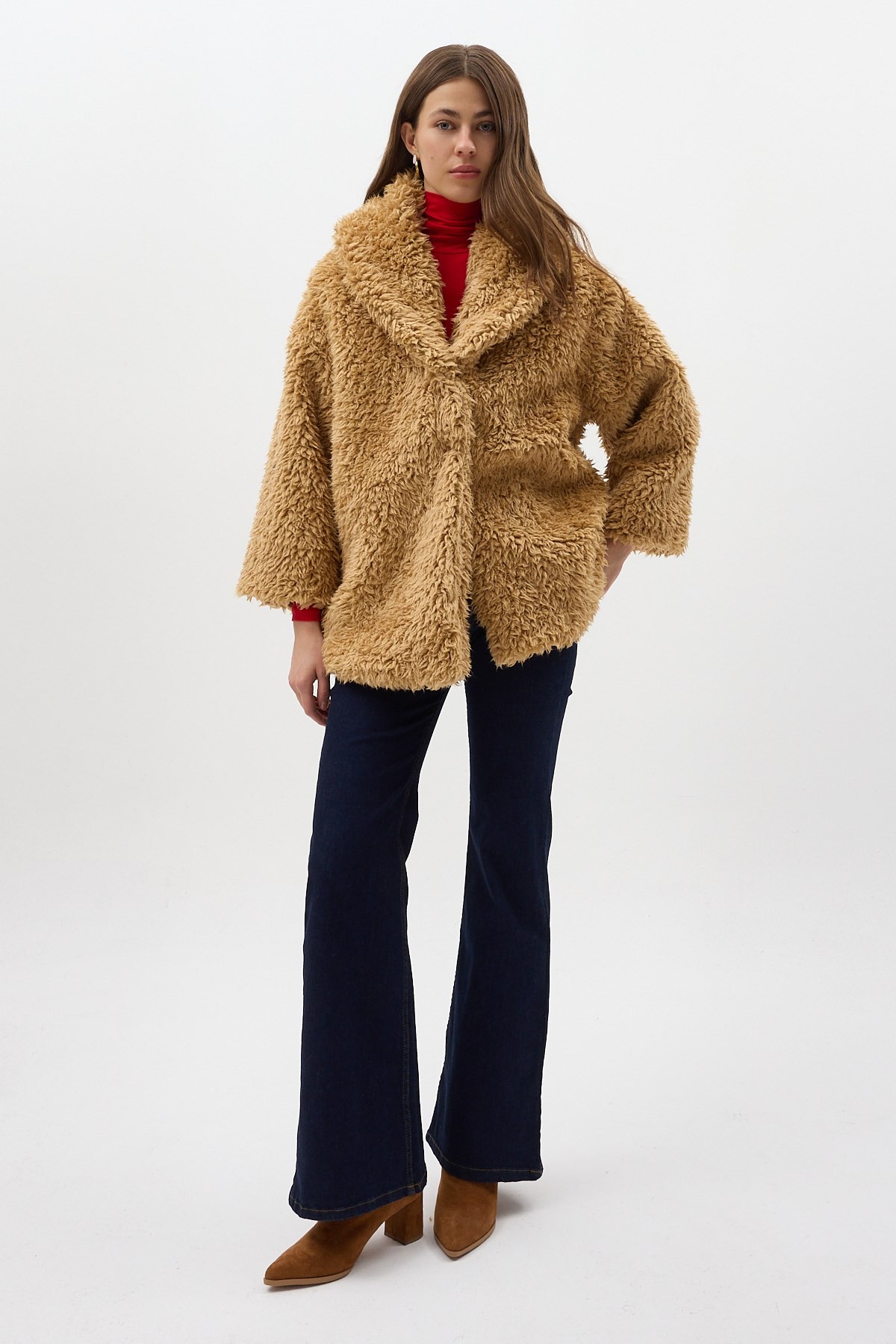 Camel Çıt Çıtlı Peluş Kadın Kaban 8471