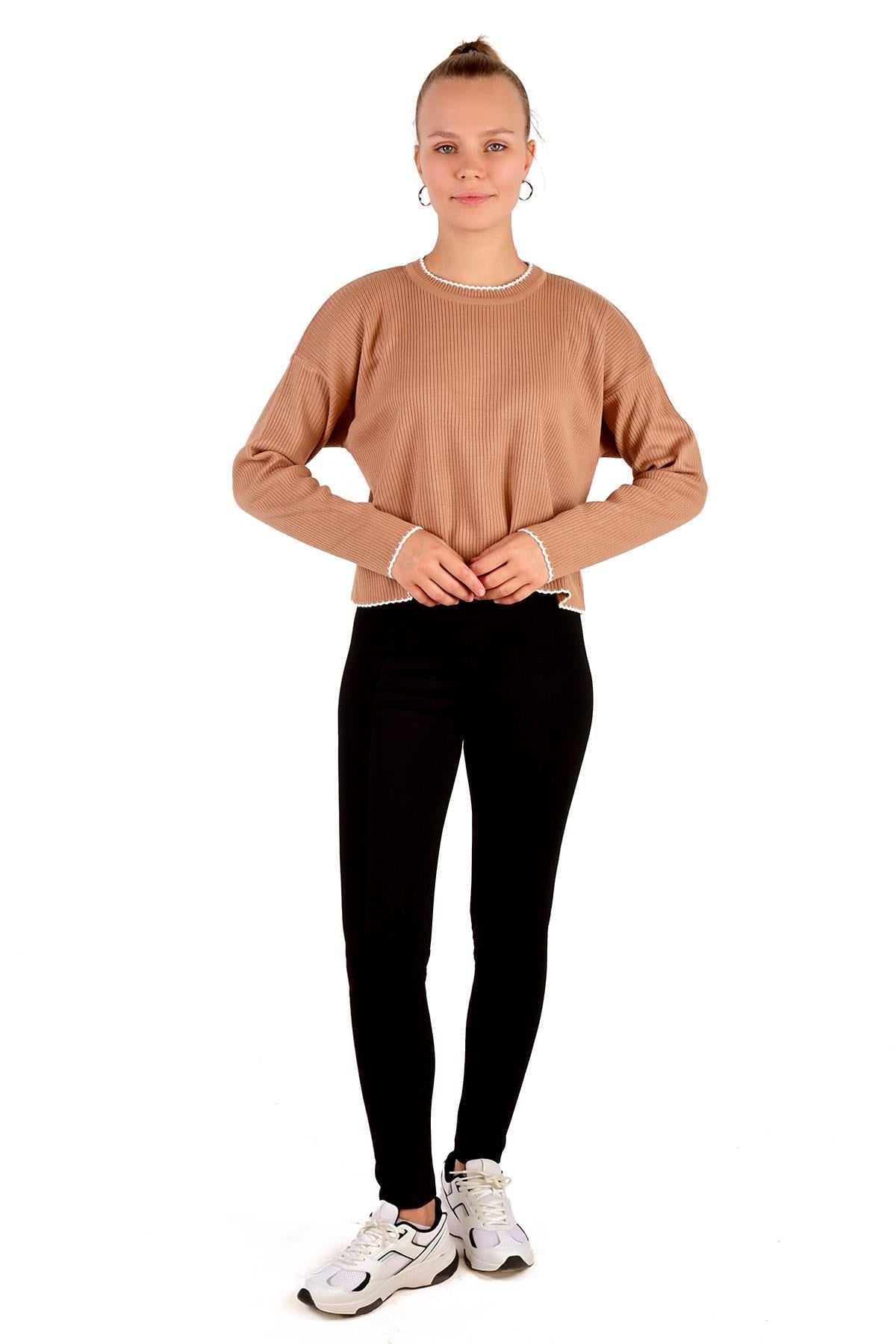 Camel Çoban Dikiş Detay Kazak 24245