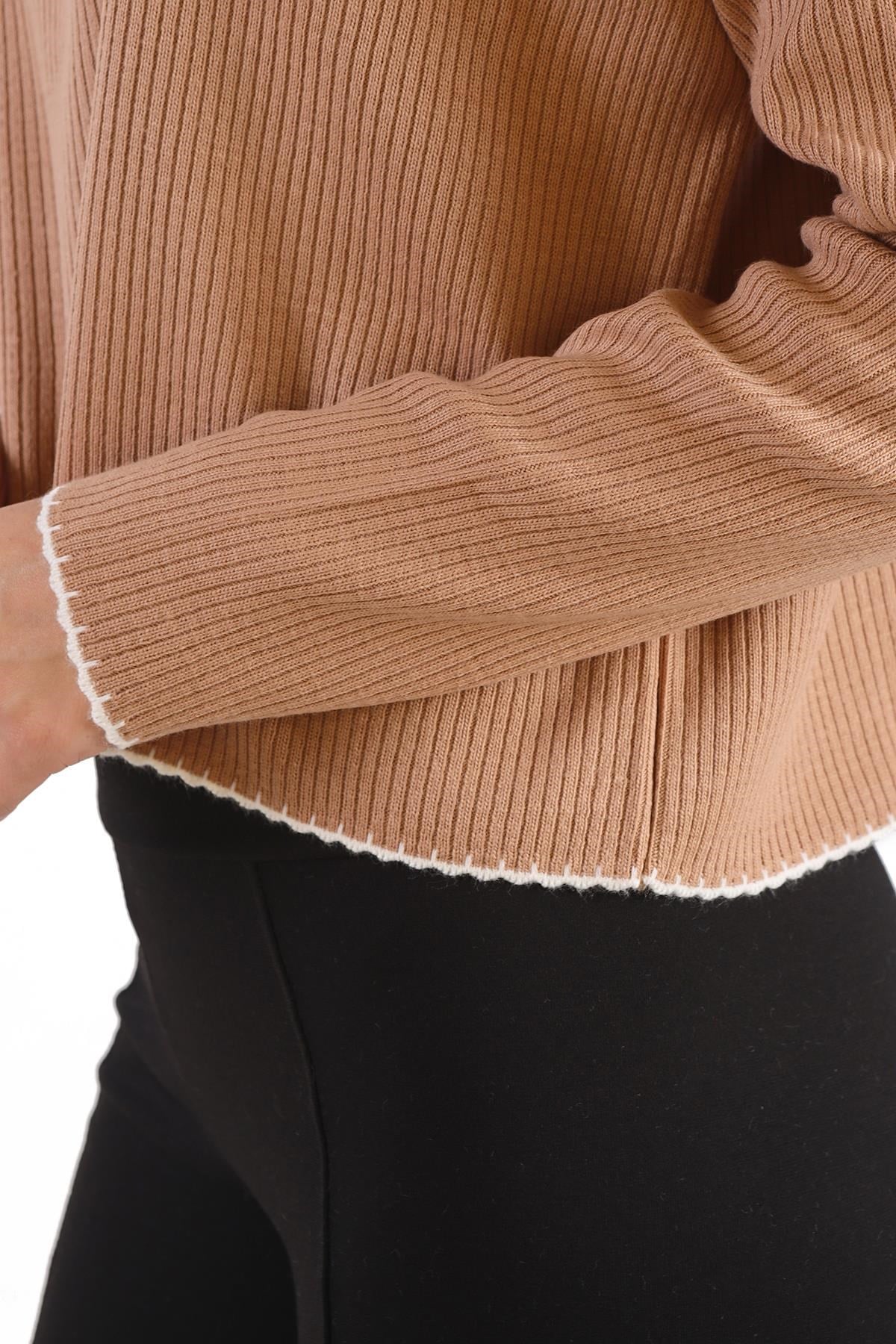 Camel Çoban Dikiş Detay Kazak 24245