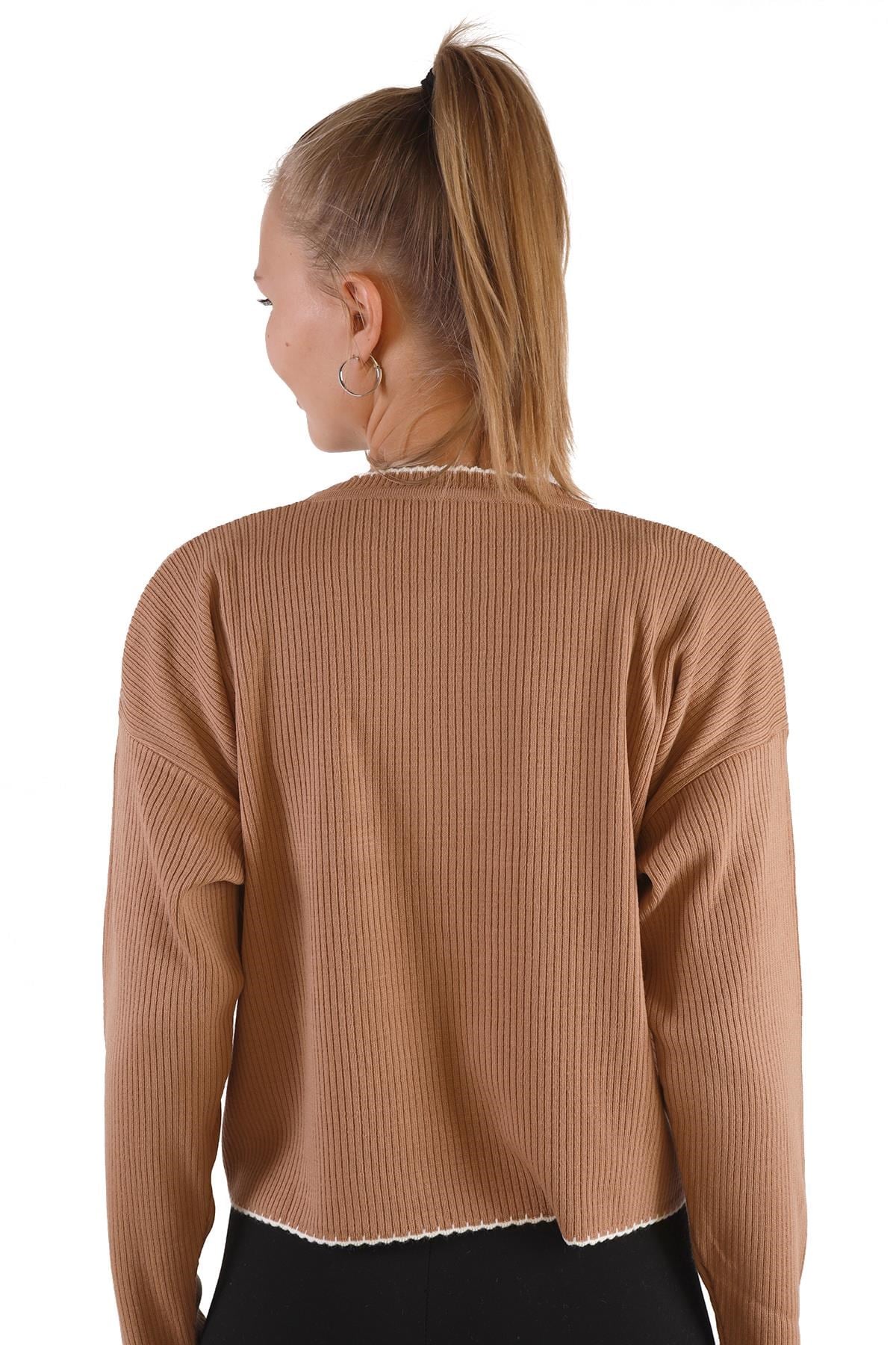 Camel Çoban Dikiş Detay Kazak 24245
