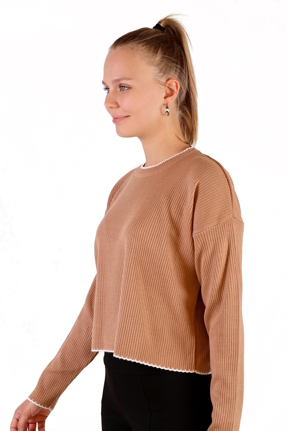Camel Çoban Dikiş Detay Kazak 24245