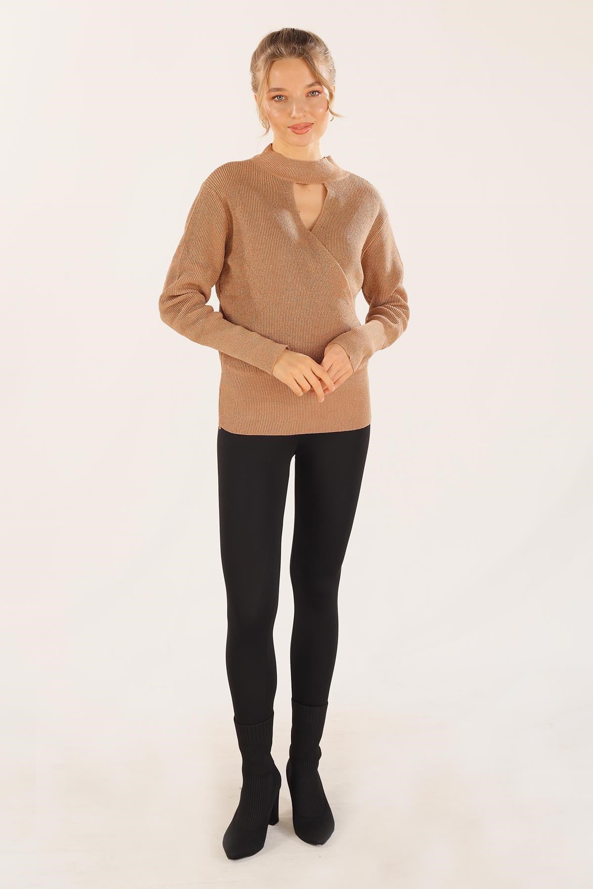 Camel Damla Detay Kruvaze Kazak 3180