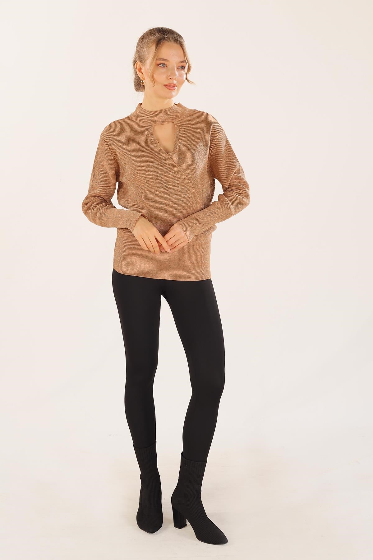 Camel Damla Detay Kruvaze Kazak 3180