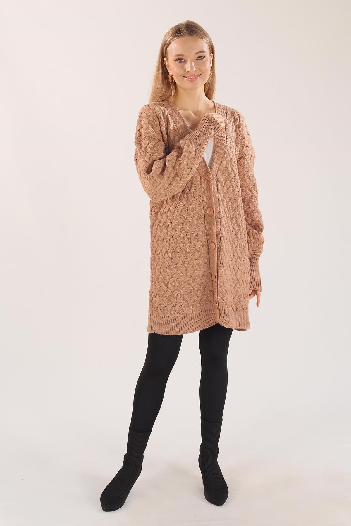 Camel Düğmeli Triko Hırka 369