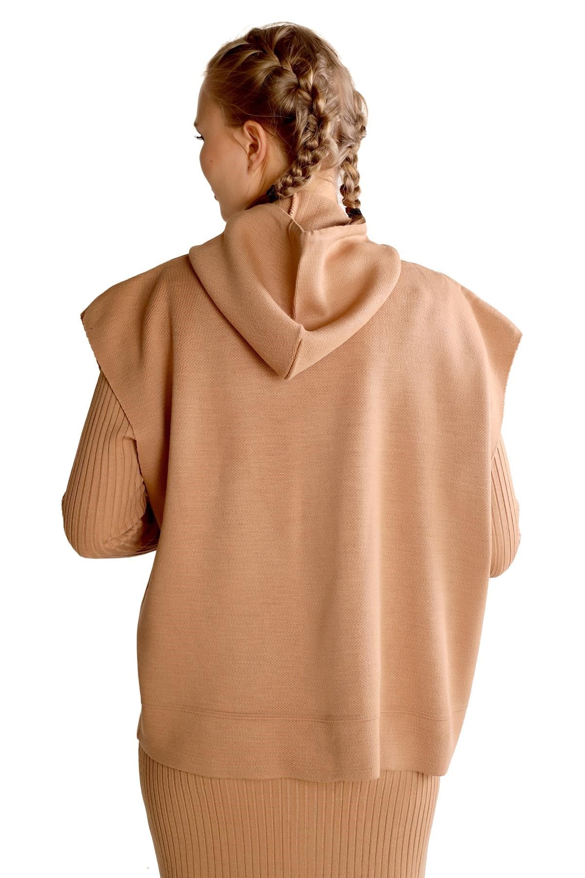 Camel Kapüşonlu Elbise Takım 24114