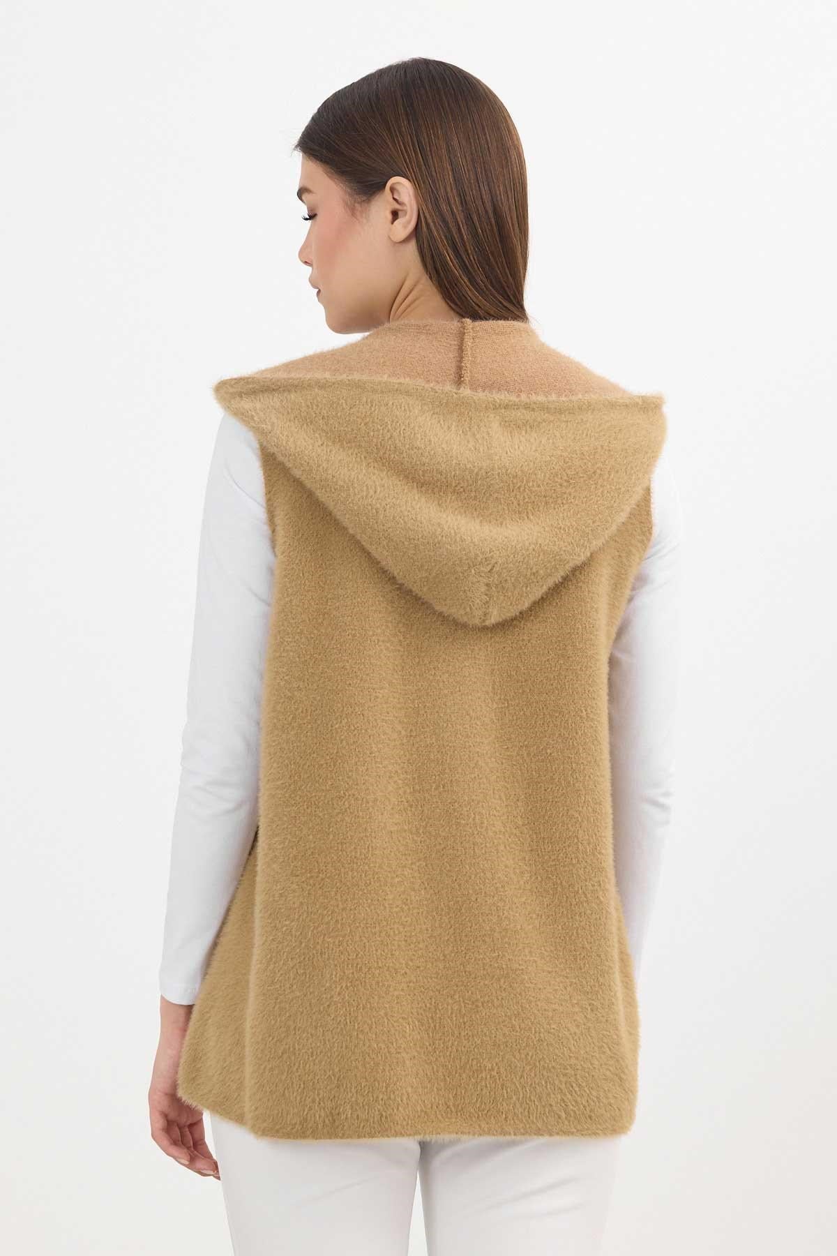 Camel Kapüşonlu Yumoş Yelek 6681