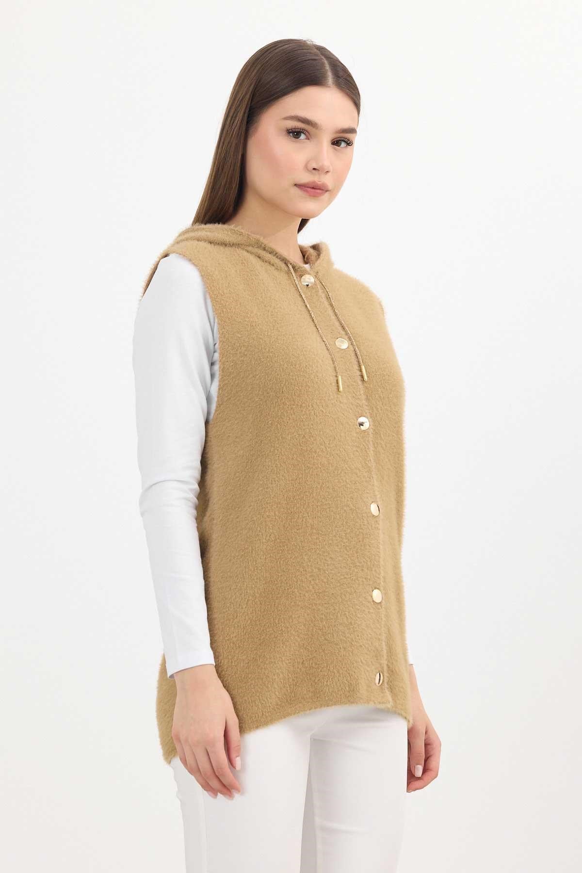 Camel Kapüşonlu Yumoş Yelek 6681