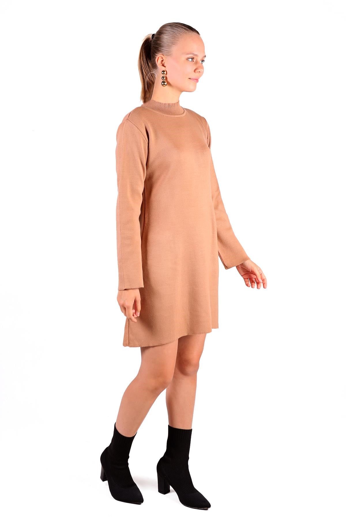 Camel Yarım Boğaz Kısa Triko Elbise 24151