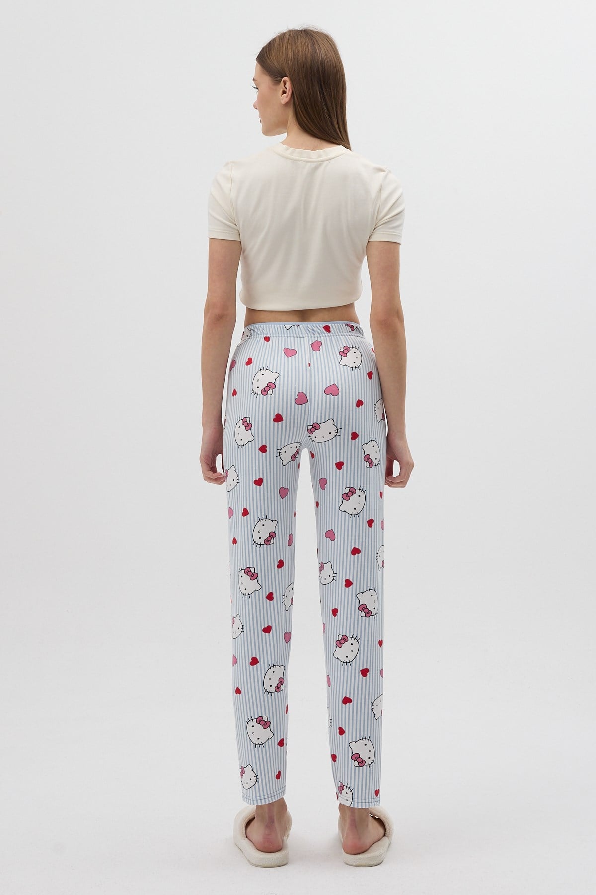 Çizgili Kalp Desenli Beli Bağcıklı Kadın Pijama Altı 4529