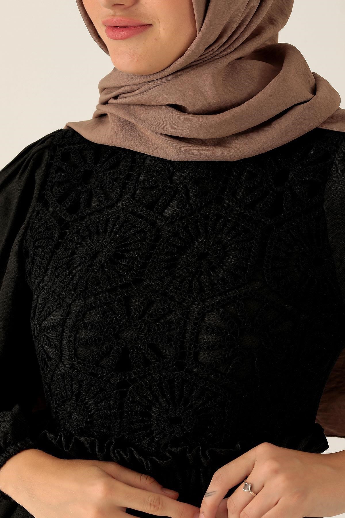Dantel Detay Elbise - 6753A Siyah