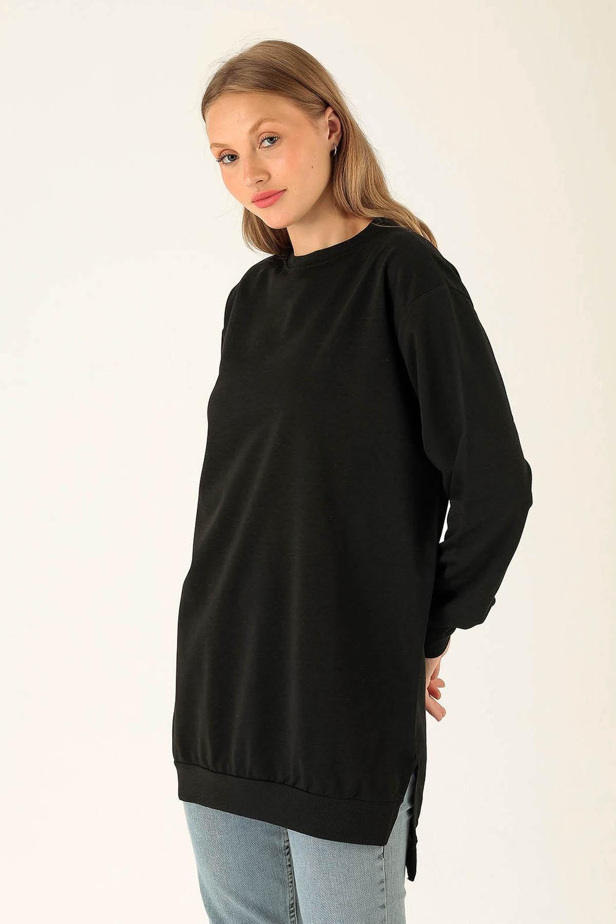 Düz Basic Bayan Sweat - 0013 Siyah