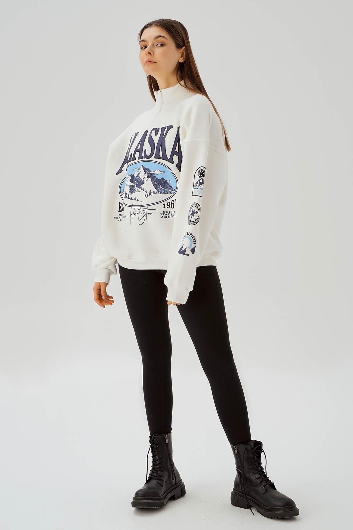 Ekru Alaska Baskı Sweat 3610
