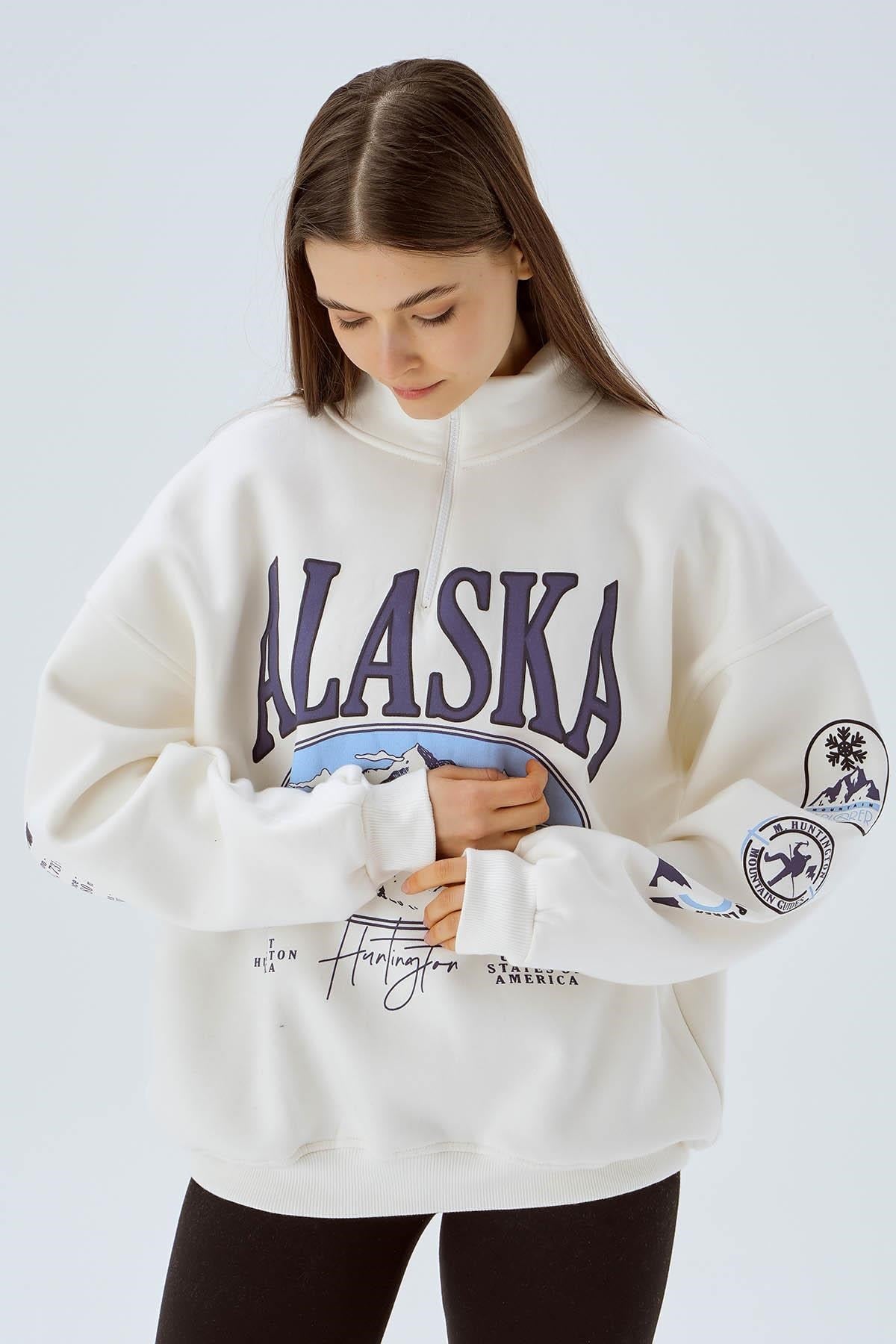 Ekru Alaska Baskı Sweat 3610
