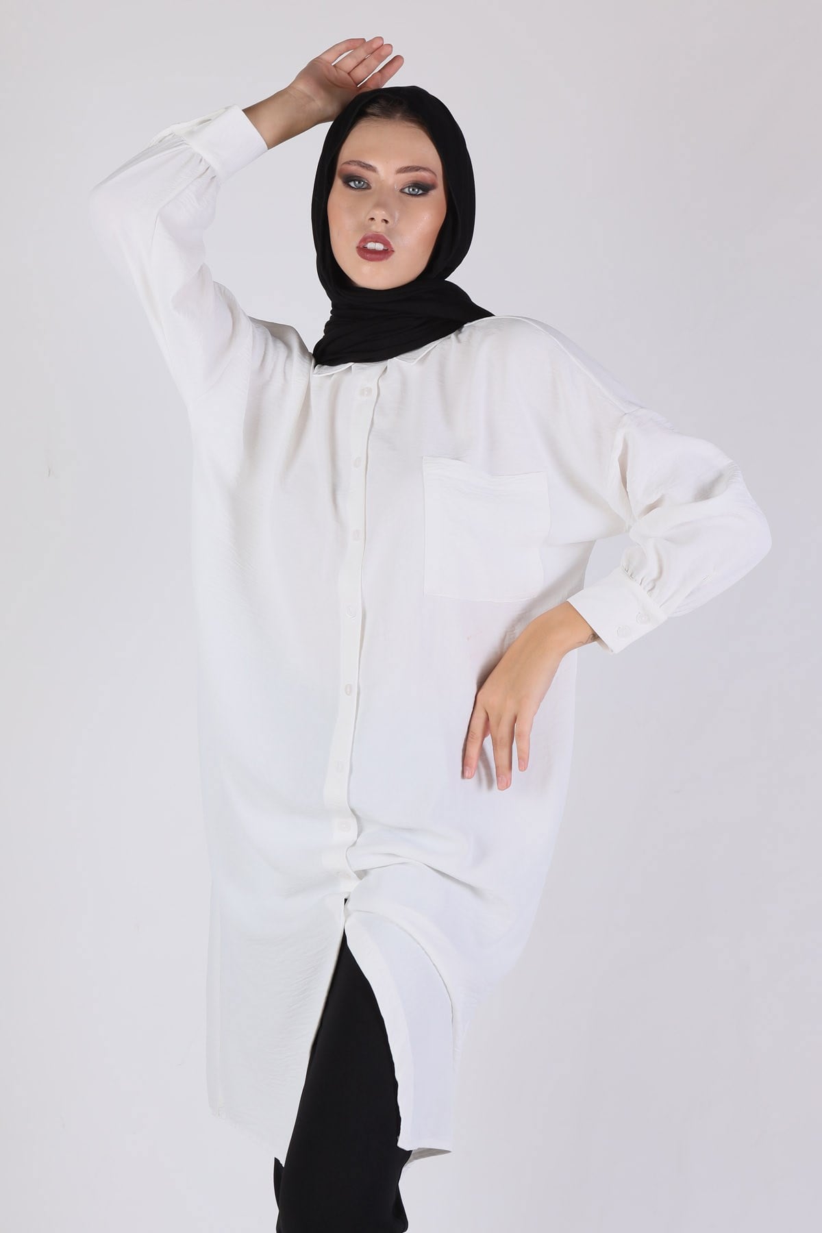 Ekru Balon Kol Uzun Tunik 6773A