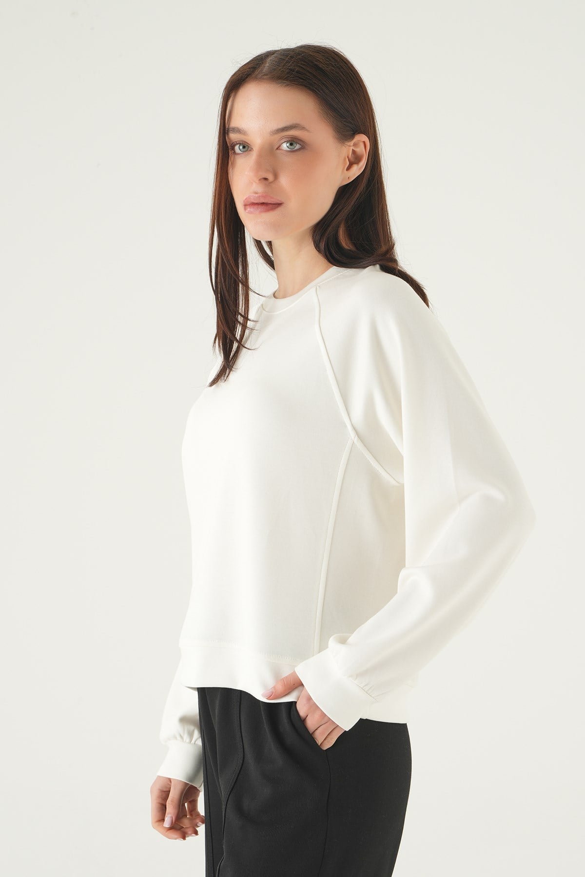Ekru Bisiklet Yaka Sweat 8277A
