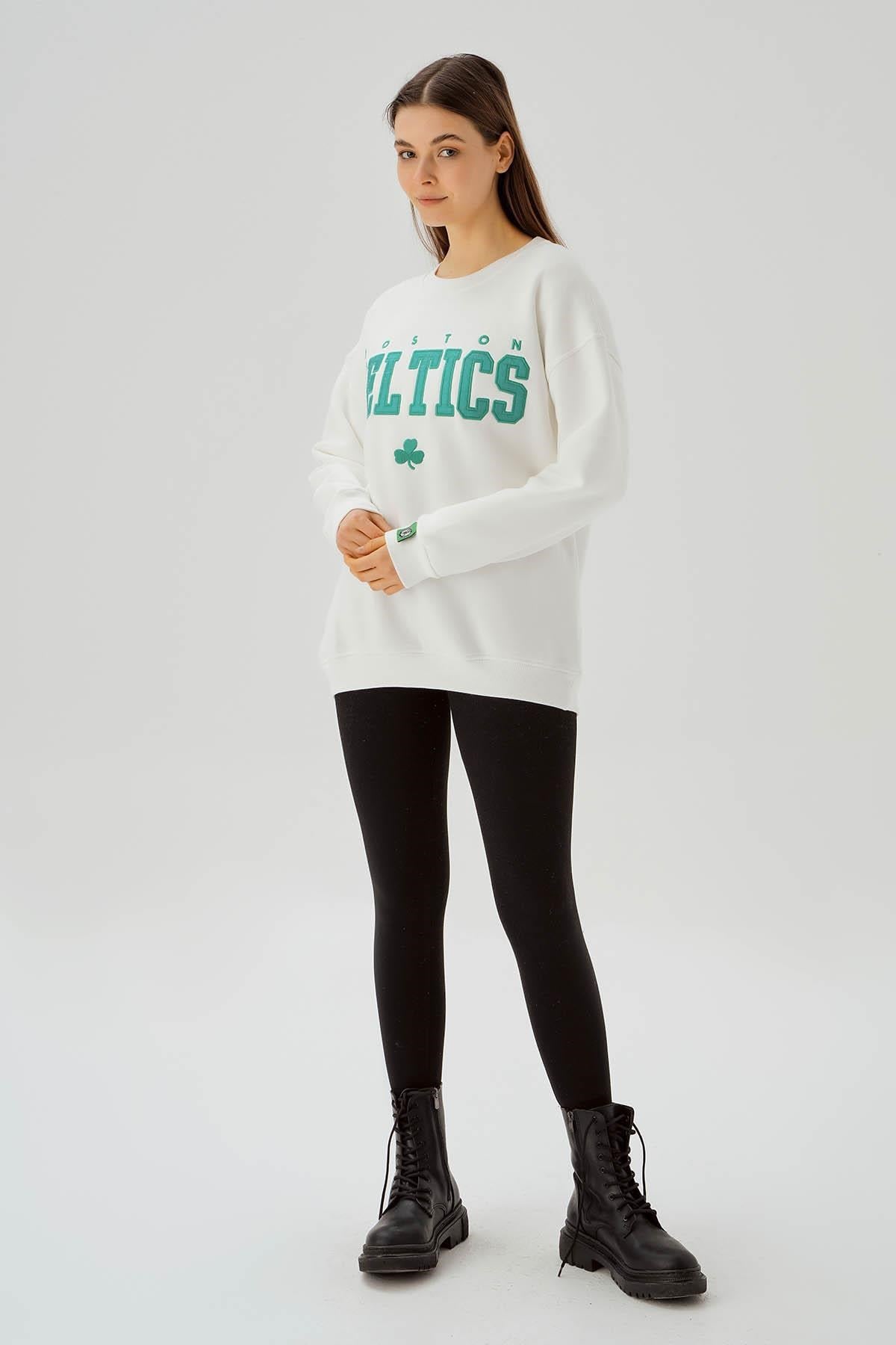 Ekru Boston Baskı Detay Sweat 3536
