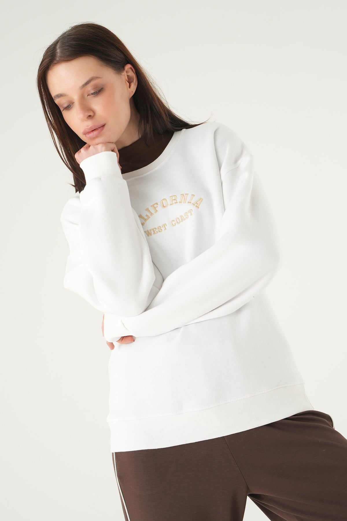 Ekru California Baskılı Sweat 1403